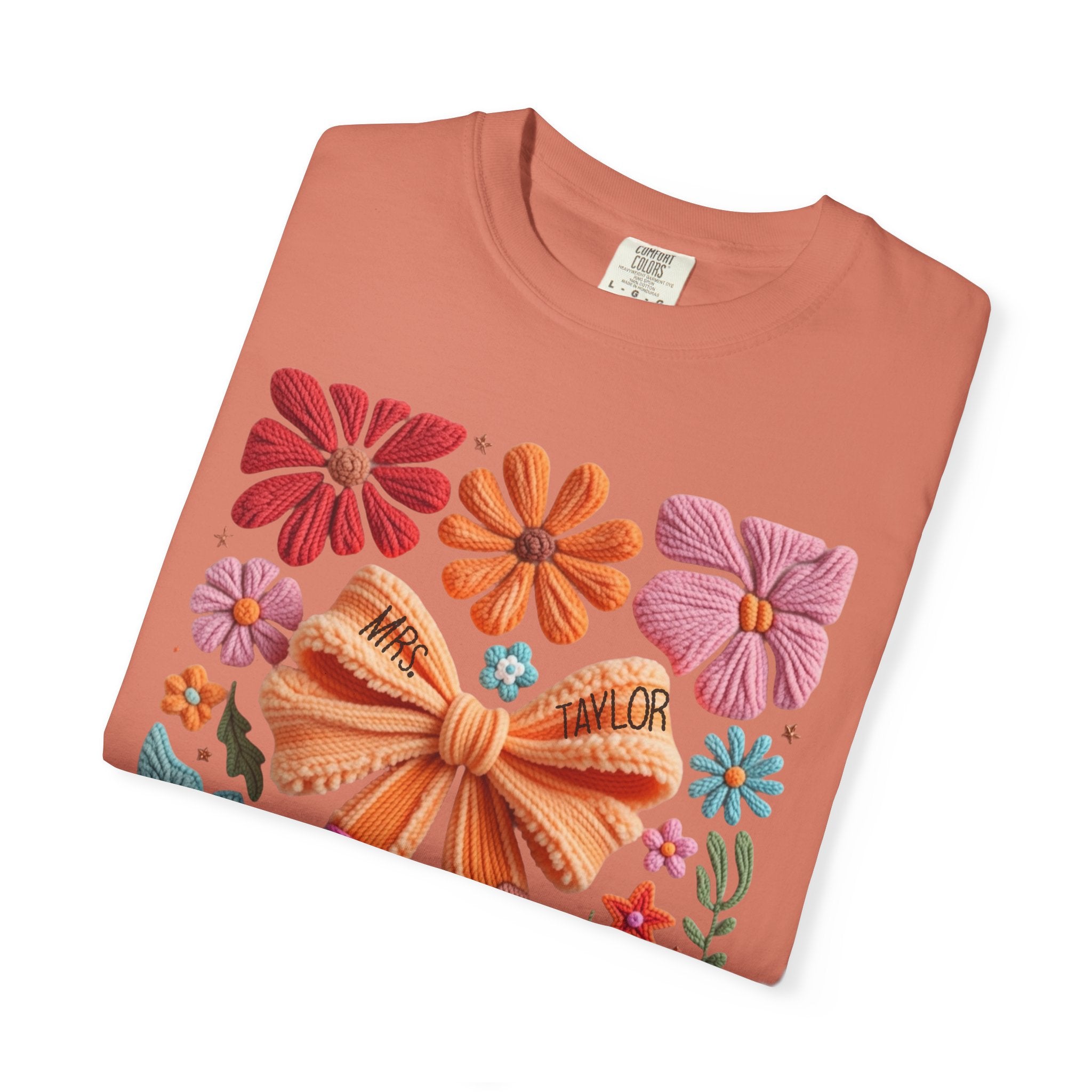 Faux embroidered Teacher Shirt, Comfort Colors, Teacher appreciation gift, pencil coquette, yarn embroidery