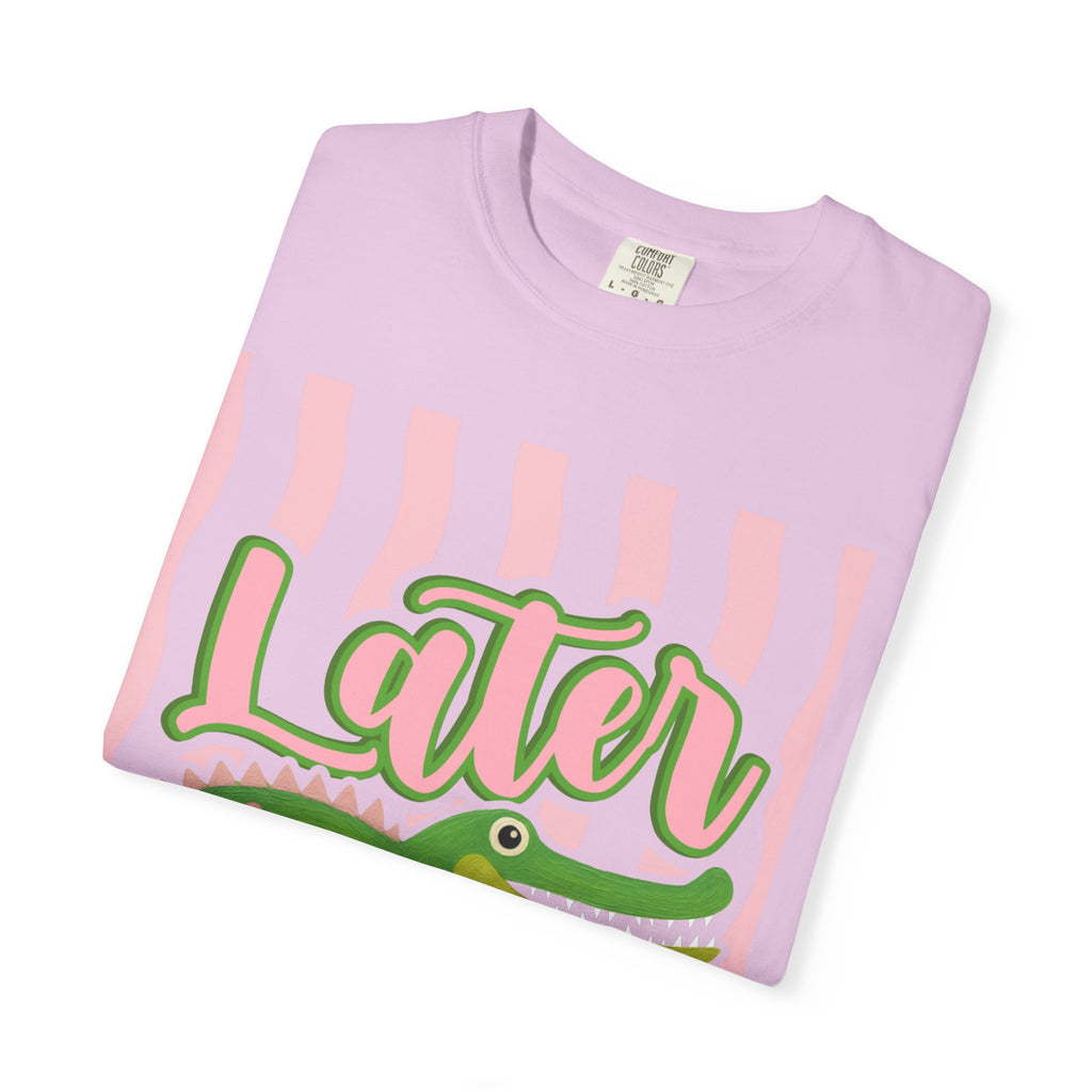 Later Gator T Shirt Comfort Colors, Beach Apparel, Pink Stripe trend, Summer shirt