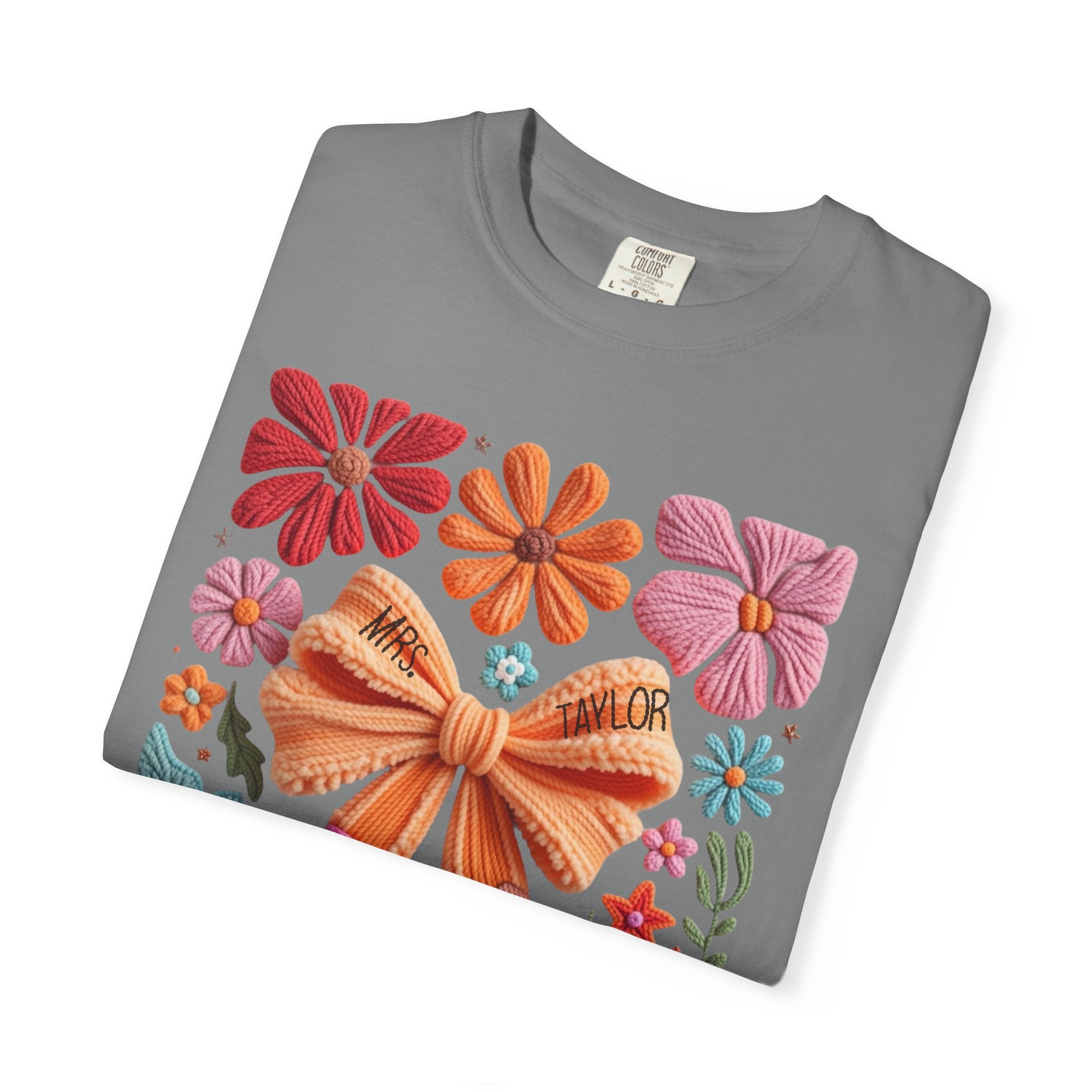 Faux embroidered Teacher Shirt, Comfort Colors, Teacher appreciation gift, pencil coquette, yarn embroidery