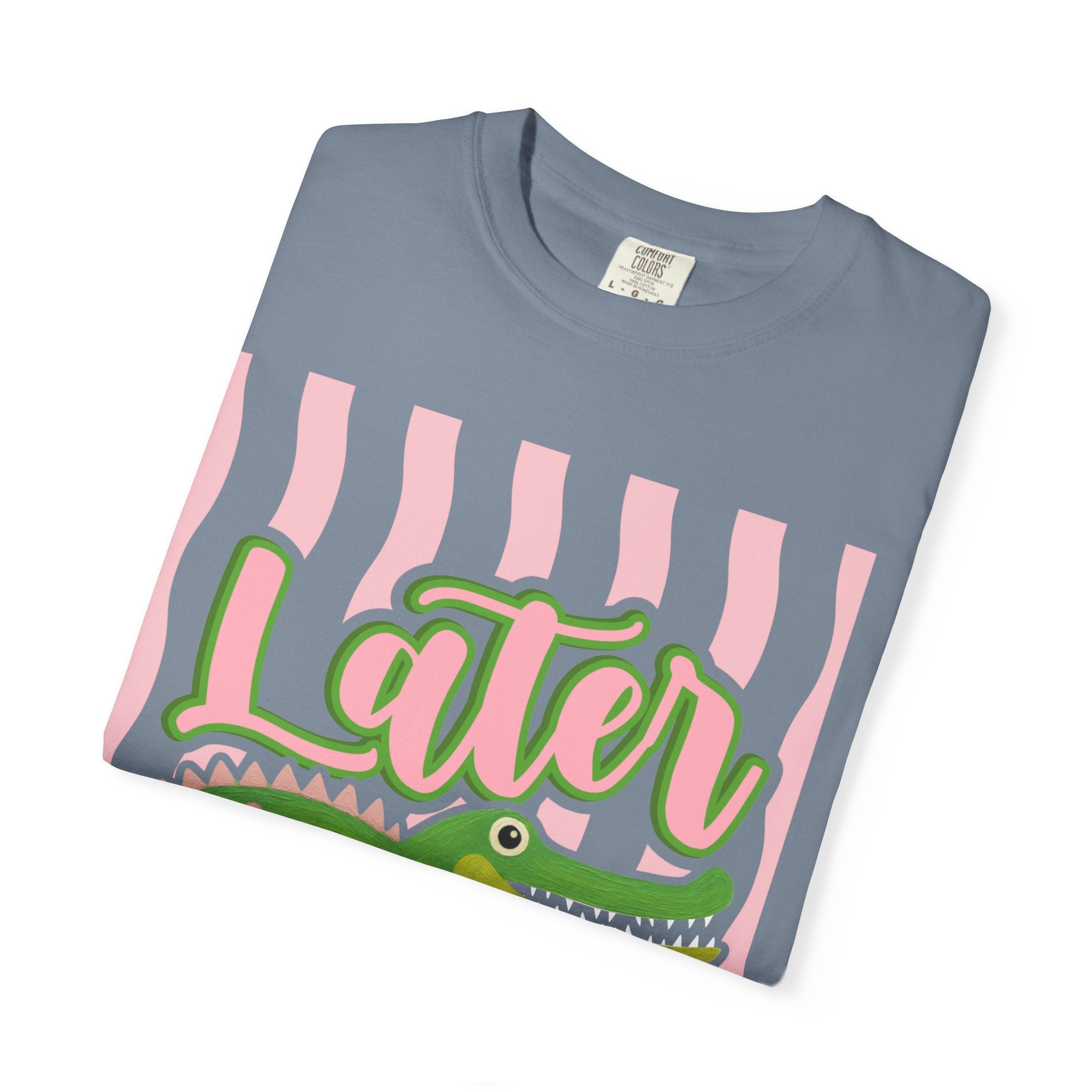 Later Gator T Shirt Comfort Colors, Beach Apparel, Pink Stripe trend, Summer shirt