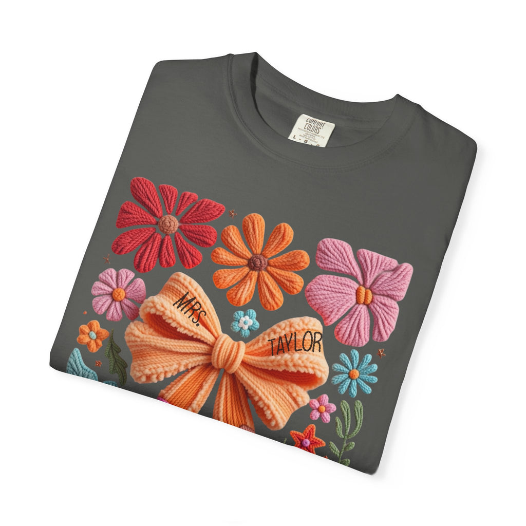 Faux embroidered Teacher Shirt, Comfort Colors, Teacher appreciation gift, pencil coquette, yarn embroidery