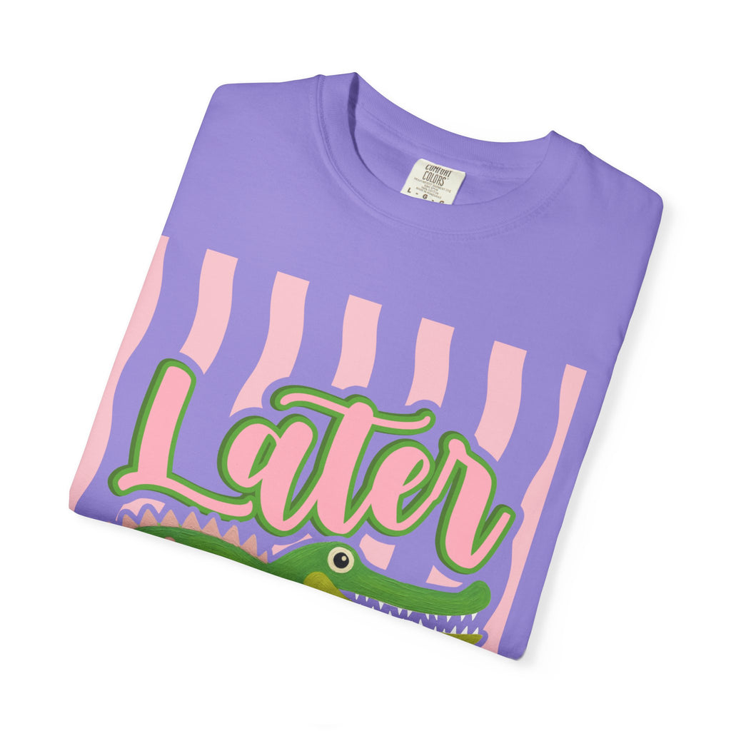 Later Gator T Shirt Comfort Colors, Beach Apparel, Pink Stripe trend, Summer shirt
