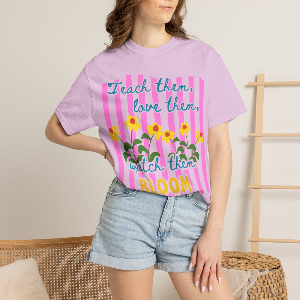 Teacher Shirt, Teach them love them watch them bloom, Comfort Colors, Teacher appreciation gift, stripe trend
