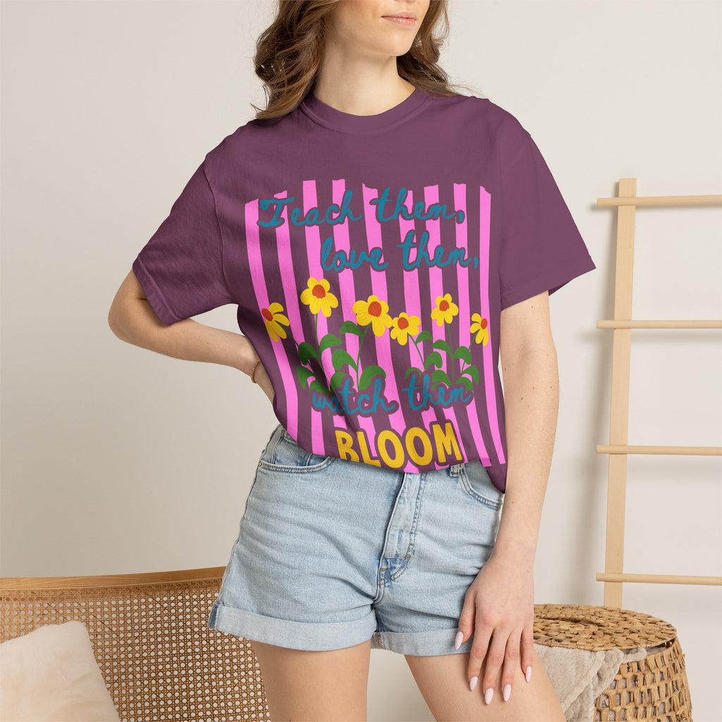 Teacher Shirt, Teach them love them watch them bloom, Comfort Colors, Teacher appreciation gift, stripe trend