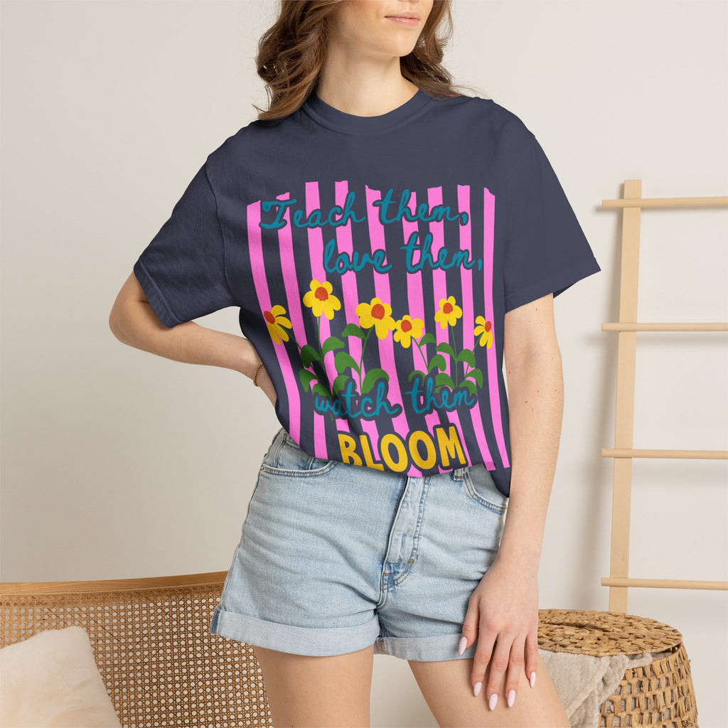 Teacher Shirt, Teach them love them watch them bloom, Comfort Colors, Teacher appreciation gift, stripe trend