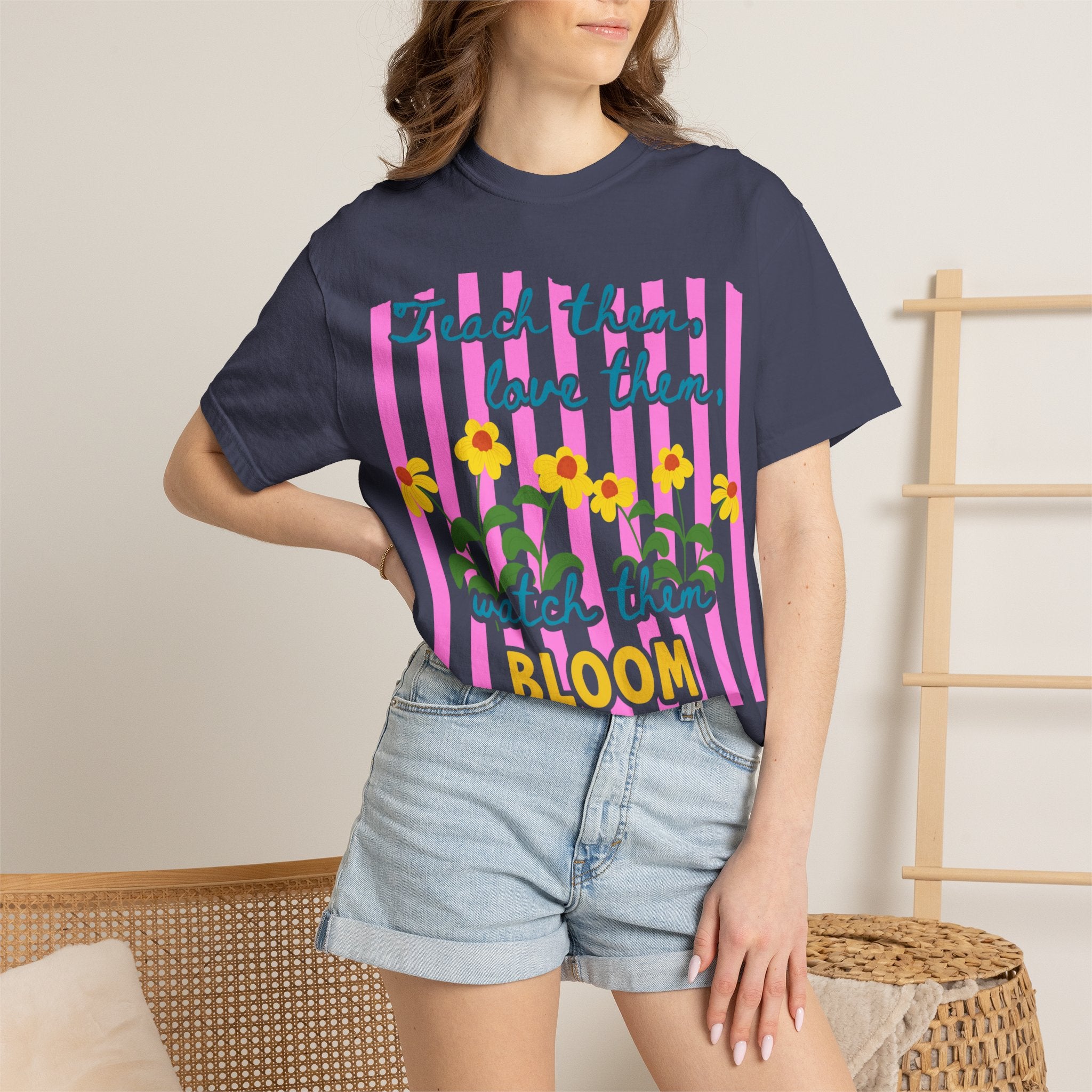 Teacher Shirt, Teach them love them watch them bloom, Comfort Colors, Teacher appreciation gift, stripe trend