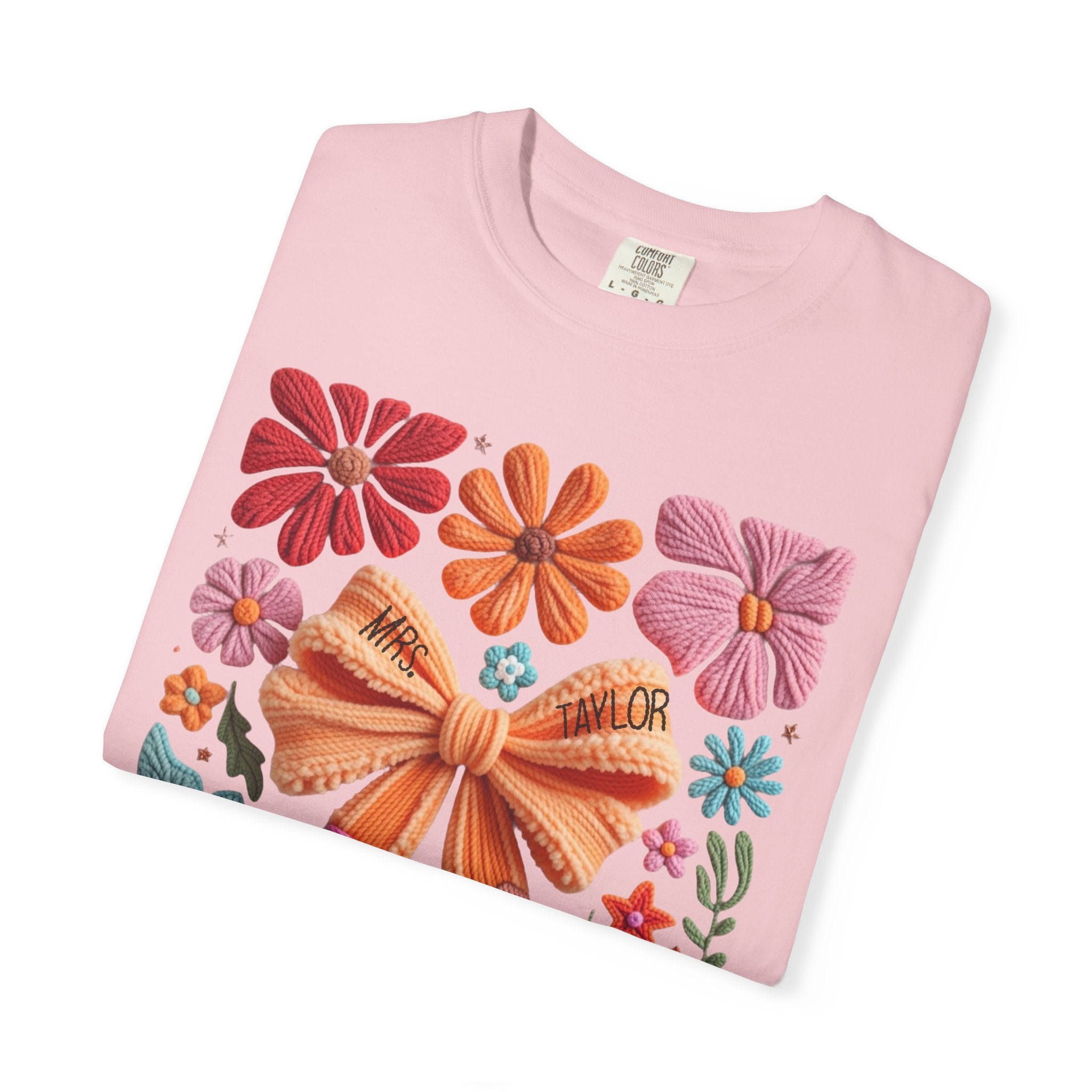 Faux embroidered Teacher Shirt, Comfort Colors, Teacher appreciation gift, pencil coquette, yarn embroidery