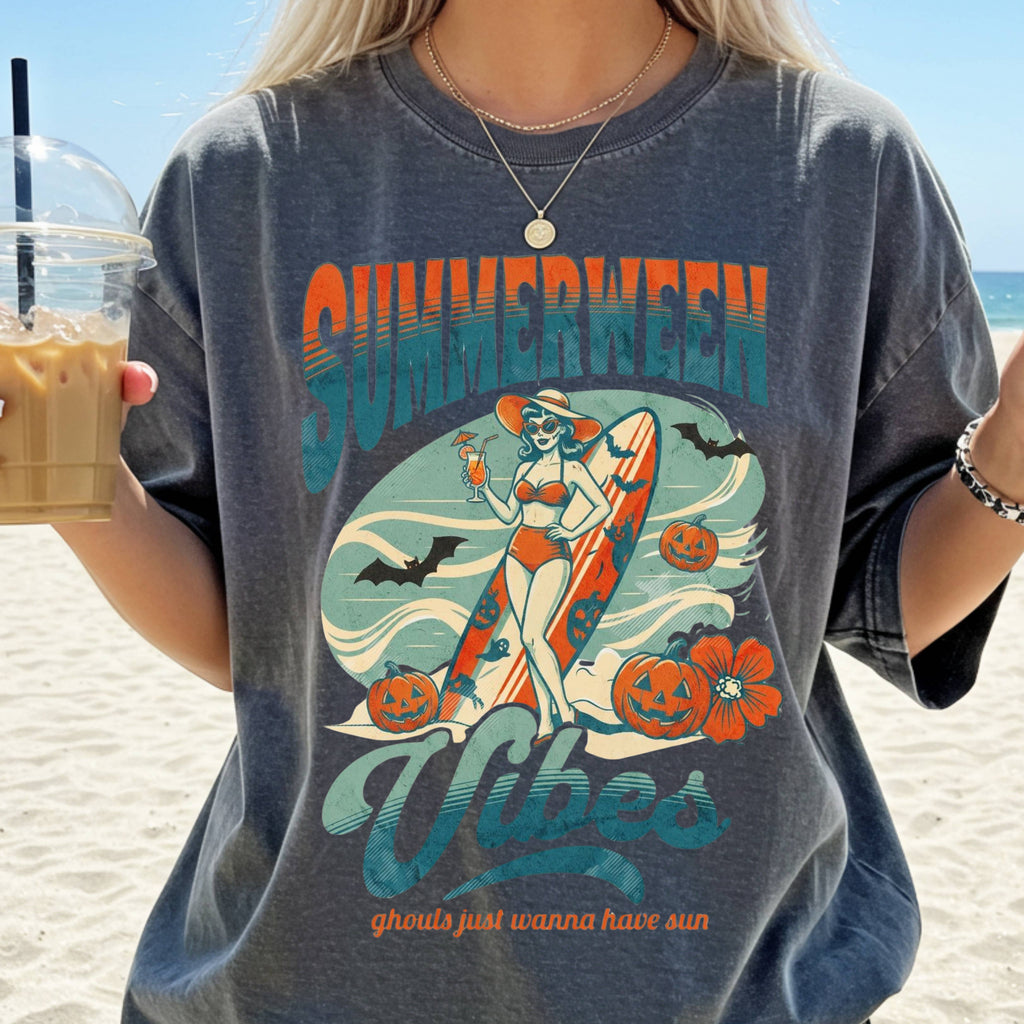 Summerween Vibes T shirt, Comfort Colors, Summer Halloween Shirt Ghouls just wanna have sun, Retro Vibes