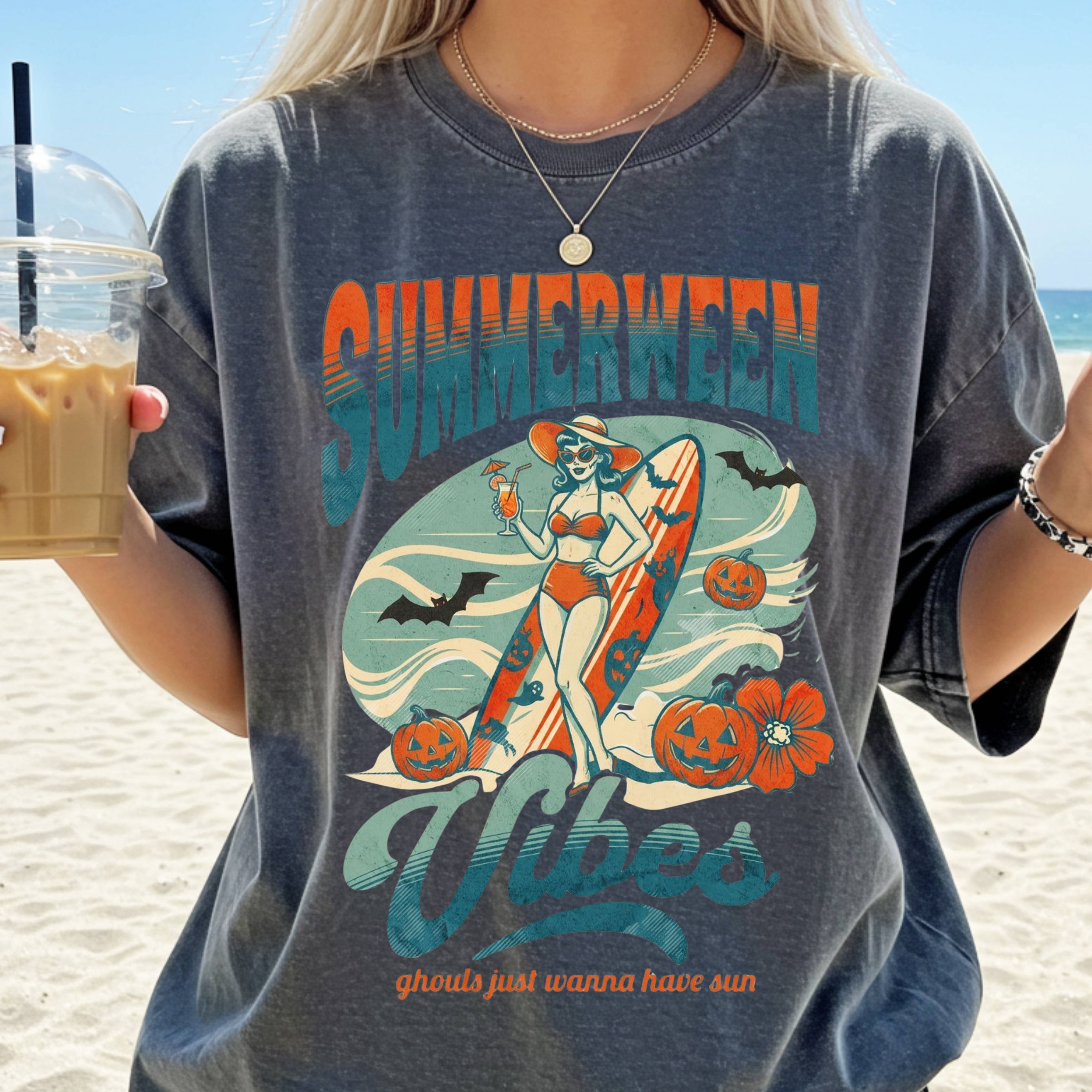 Summerween Vibes T shirt, Comfort Colors, Summer Halloween Shirt Ghouls just wanna have sun, Retro Vibes