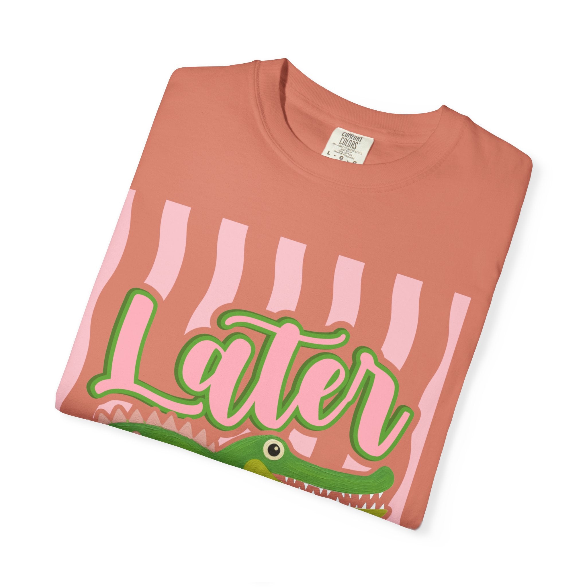 Later Gator T Shirt Comfort Colors, Beach Apparel, Pink Stripe trend, Summer shirt