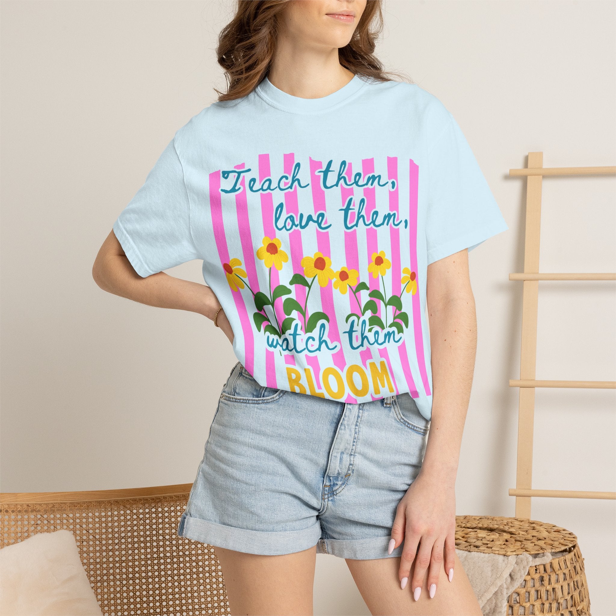 Teacher Shirt, Teach them love them watch them bloom, Comfort Colors, Teacher appreciation gift, stripe trend
