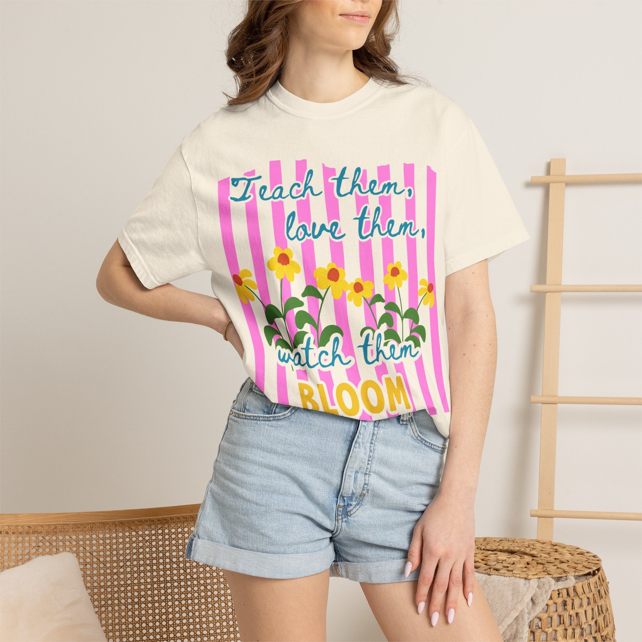 Teacher Shirt, Teach them love them watch them bloom, Comfort Colors, Teacher appreciation gift, stripe trend