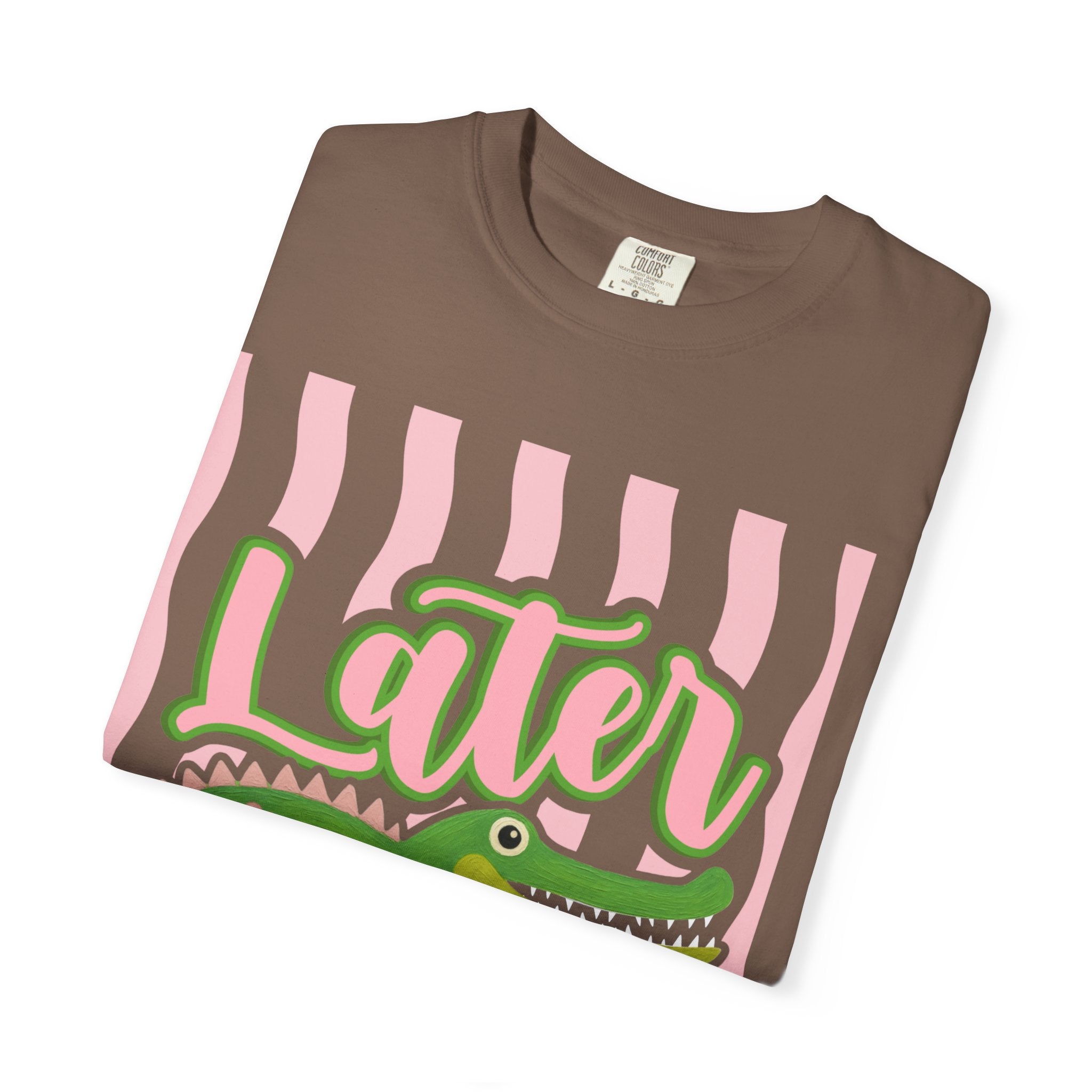 Later Gator T Shirt Comfort Colors, Beach Apparel, Pink Stripe trend, Summer shirt