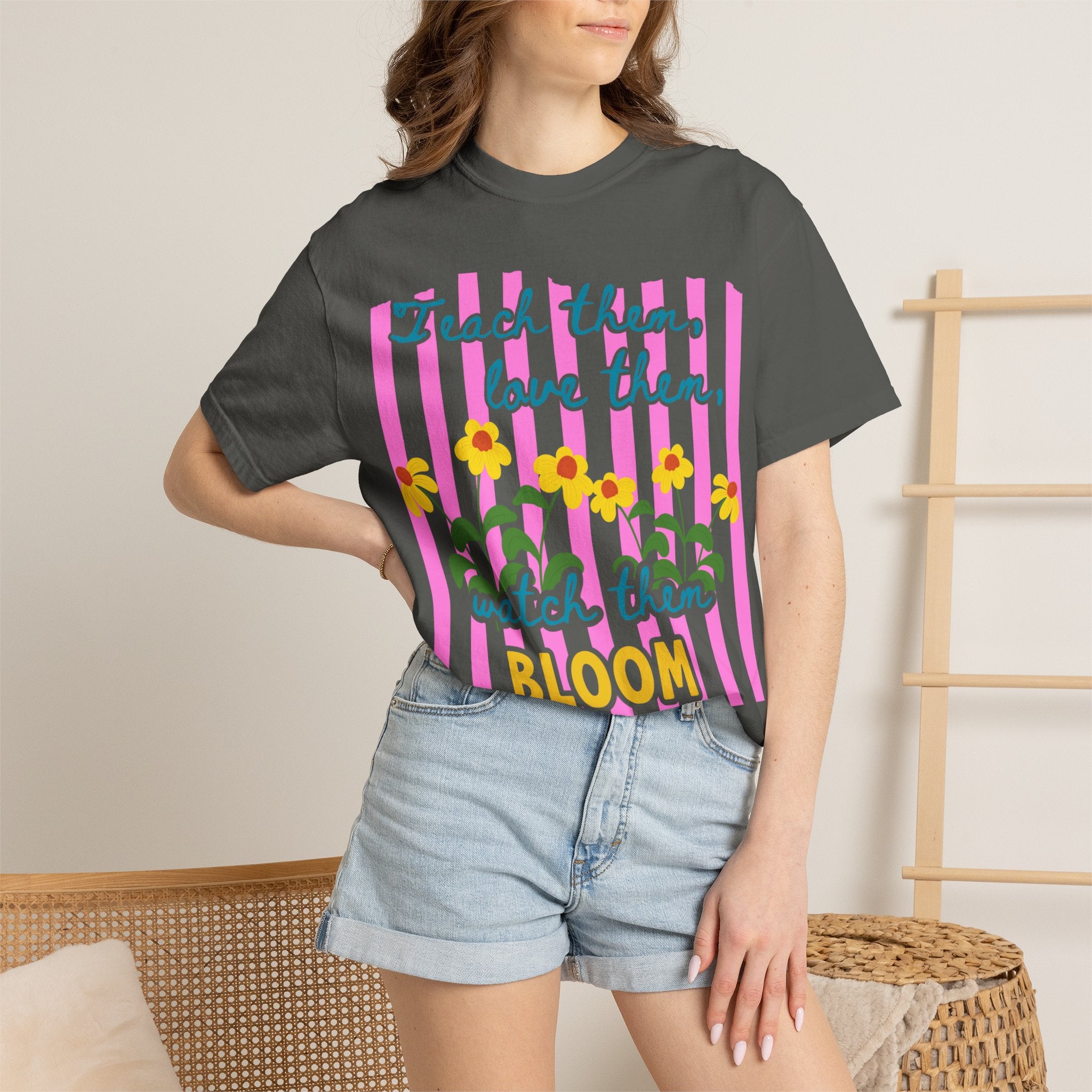Teacher Shirt, Teach them love them watch them bloom, Comfort Colors, Teacher appreciation gift, stripe trend