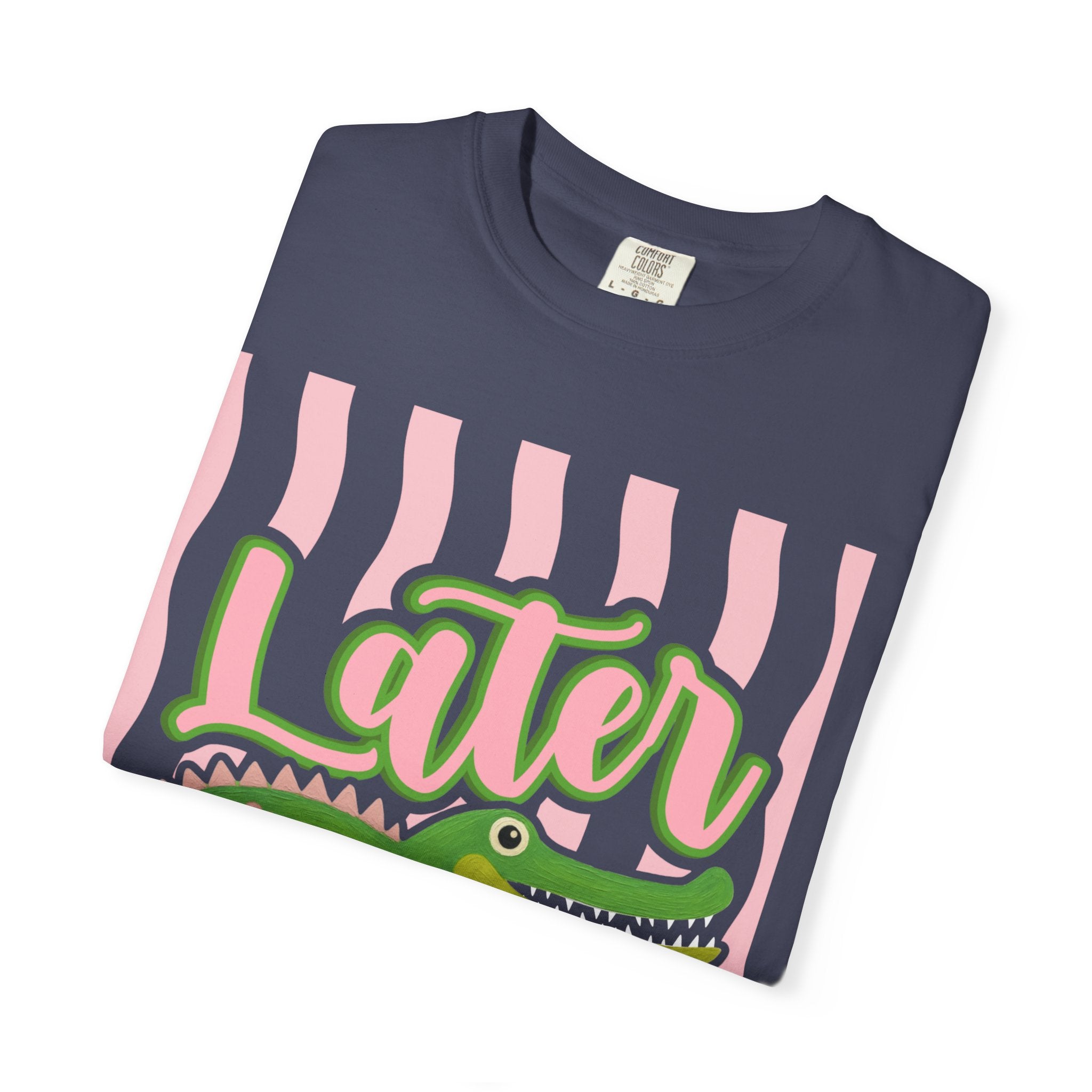 Later Gator T Shirt Comfort Colors, Beach Apparel, Pink Stripe trend, Summer shirt