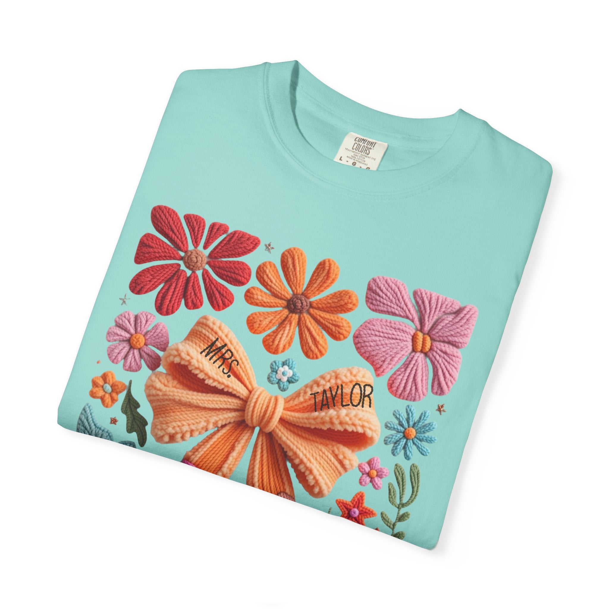 Faux embroidered Teacher Shirt, Comfort Colors, Teacher appreciation gift, pencil coquette, yarn embroidery