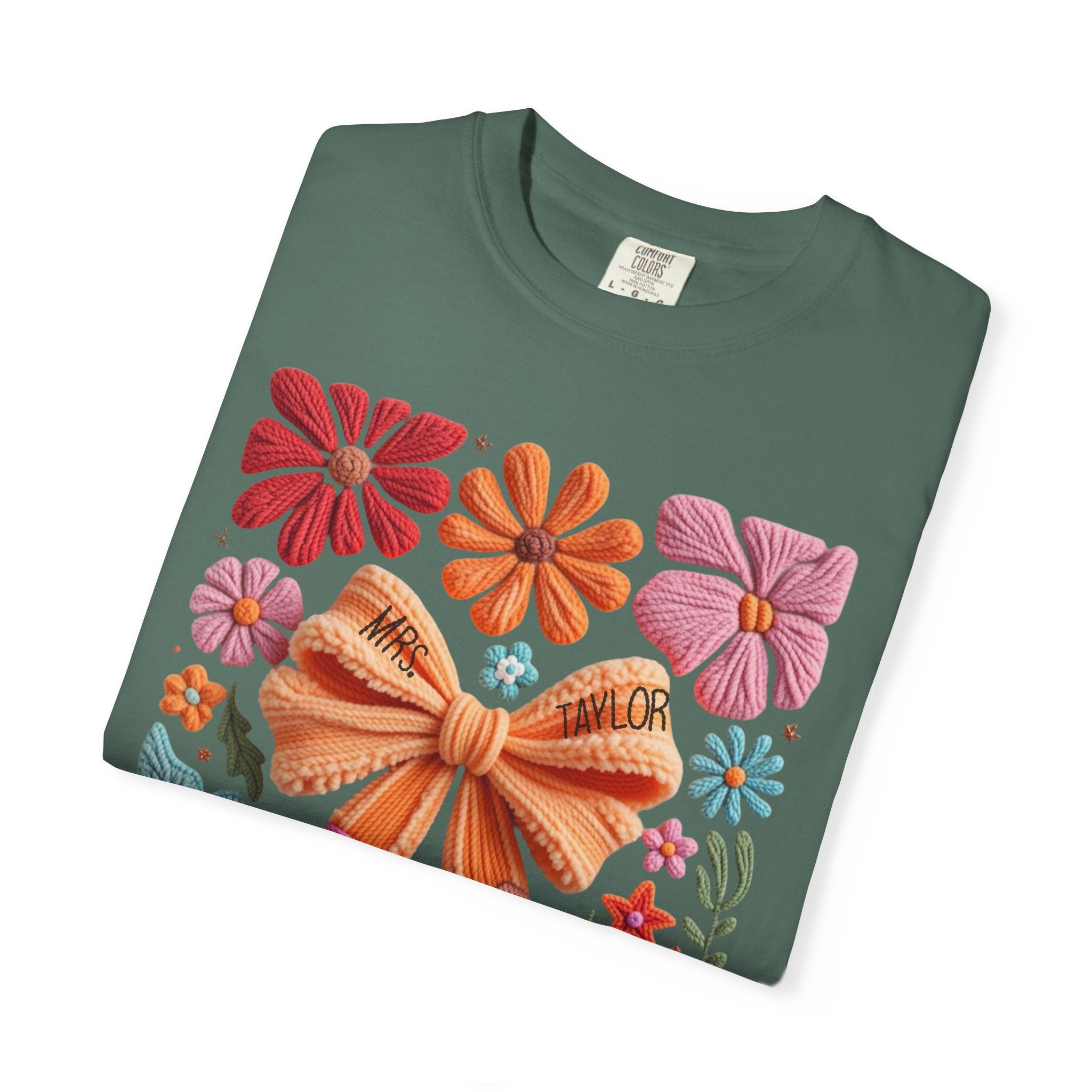 Faux embroidered Teacher Shirt, Comfort Colors, Teacher appreciation gift, pencil coquette, yarn embroidery