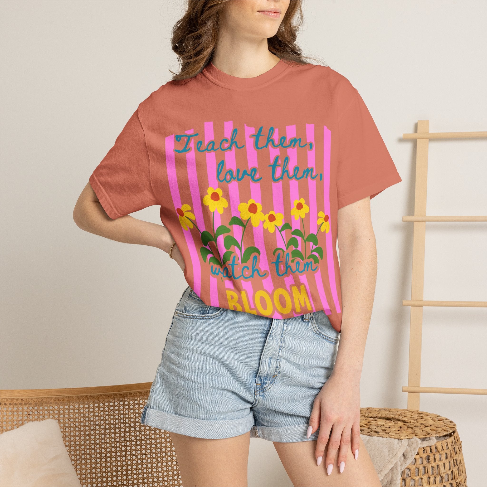 Teacher Shirt, Teach them love them watch them bloom, Comfort Colors, Teacher appreciation gift, stripe trend