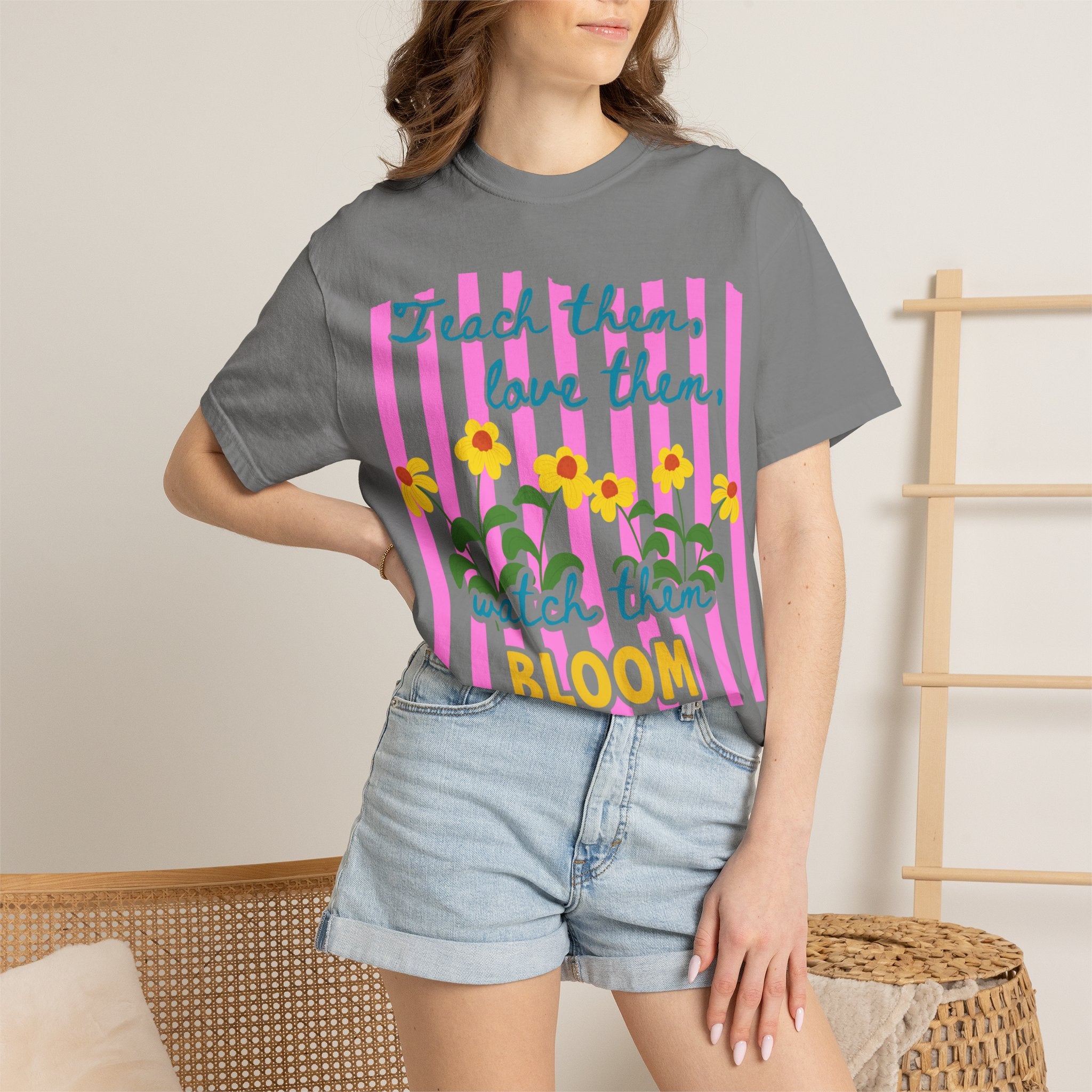 Teacher Shirt, Teach them love them watch them bloom, Comfort Colors, Teacher appreciation gift, stripe trend
