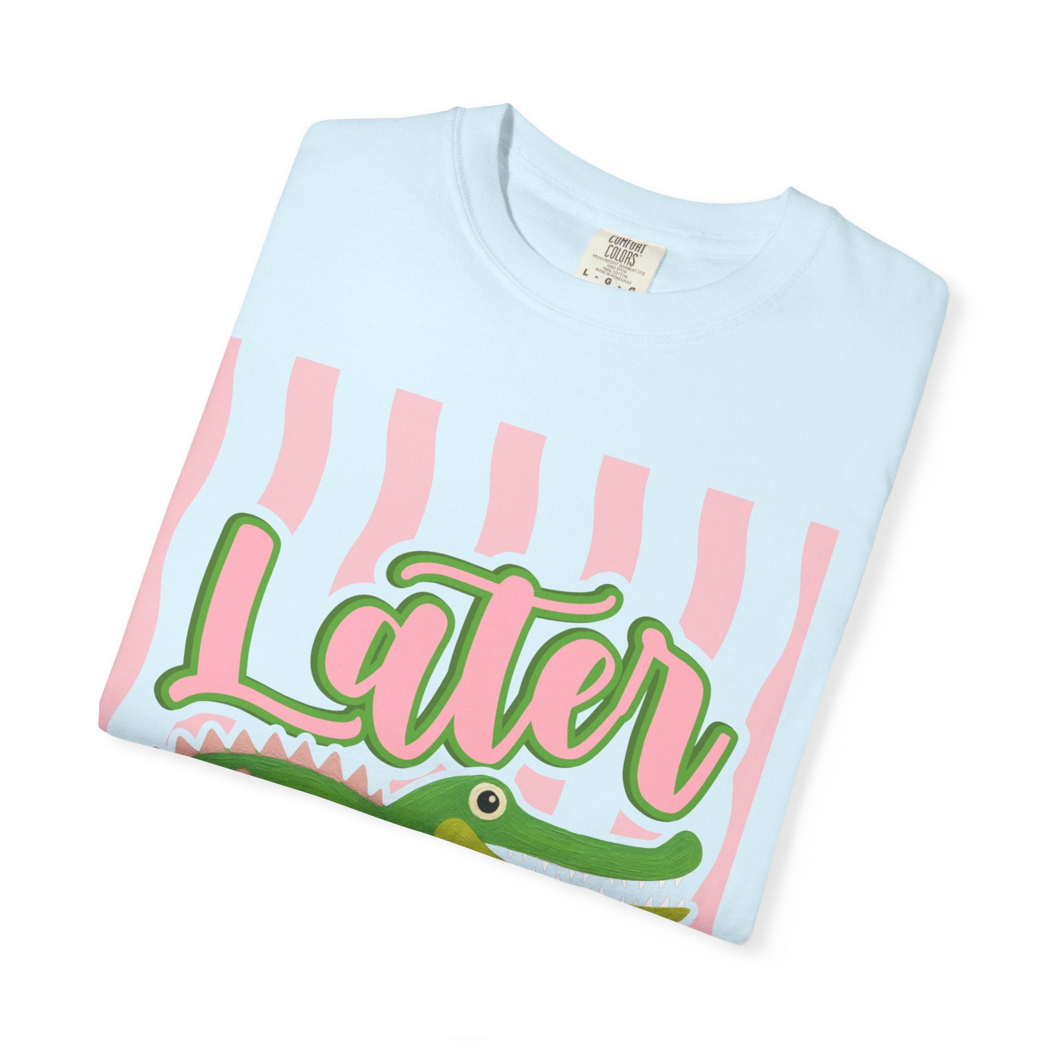 Later Gator T Shirt Comfort Colors, Beach Apparel, Pink Stripe trend, Summer shirt