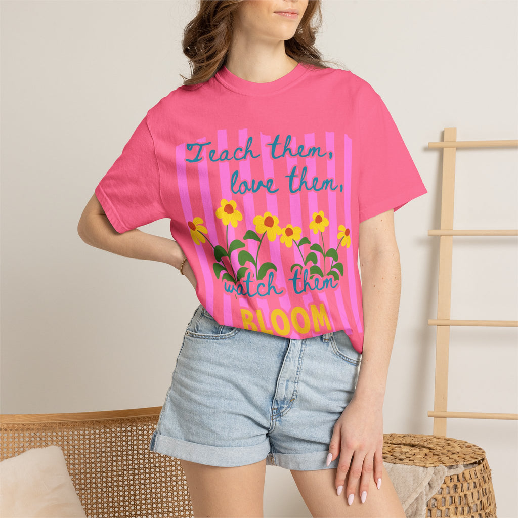 Teacher Shirt, Teach them love them watch them bloom, Comfort Colors, Teacher appreciation gift, stripe trend