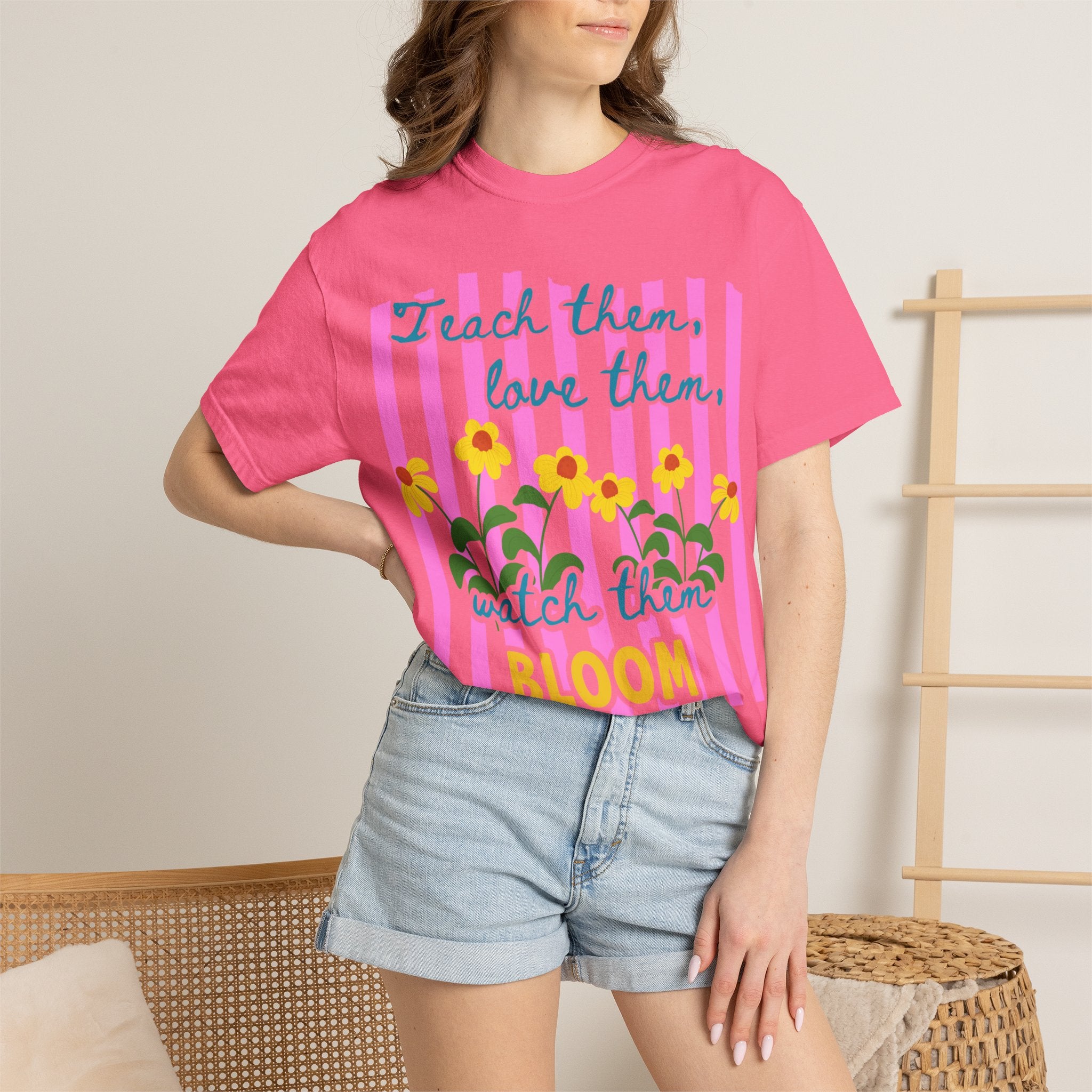 Teacher Shirt, Teach them love them watch them bloom, Comfort Colors, Teacher appreciation gift, stripe trend