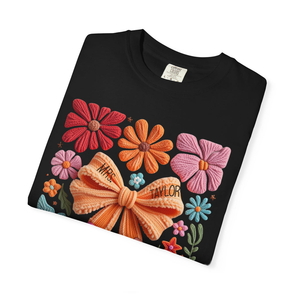 Faux embroidered Teacher Shirt, Comfort Colors, Teacher appreciation gift, pencil coquette, yarn embroidery