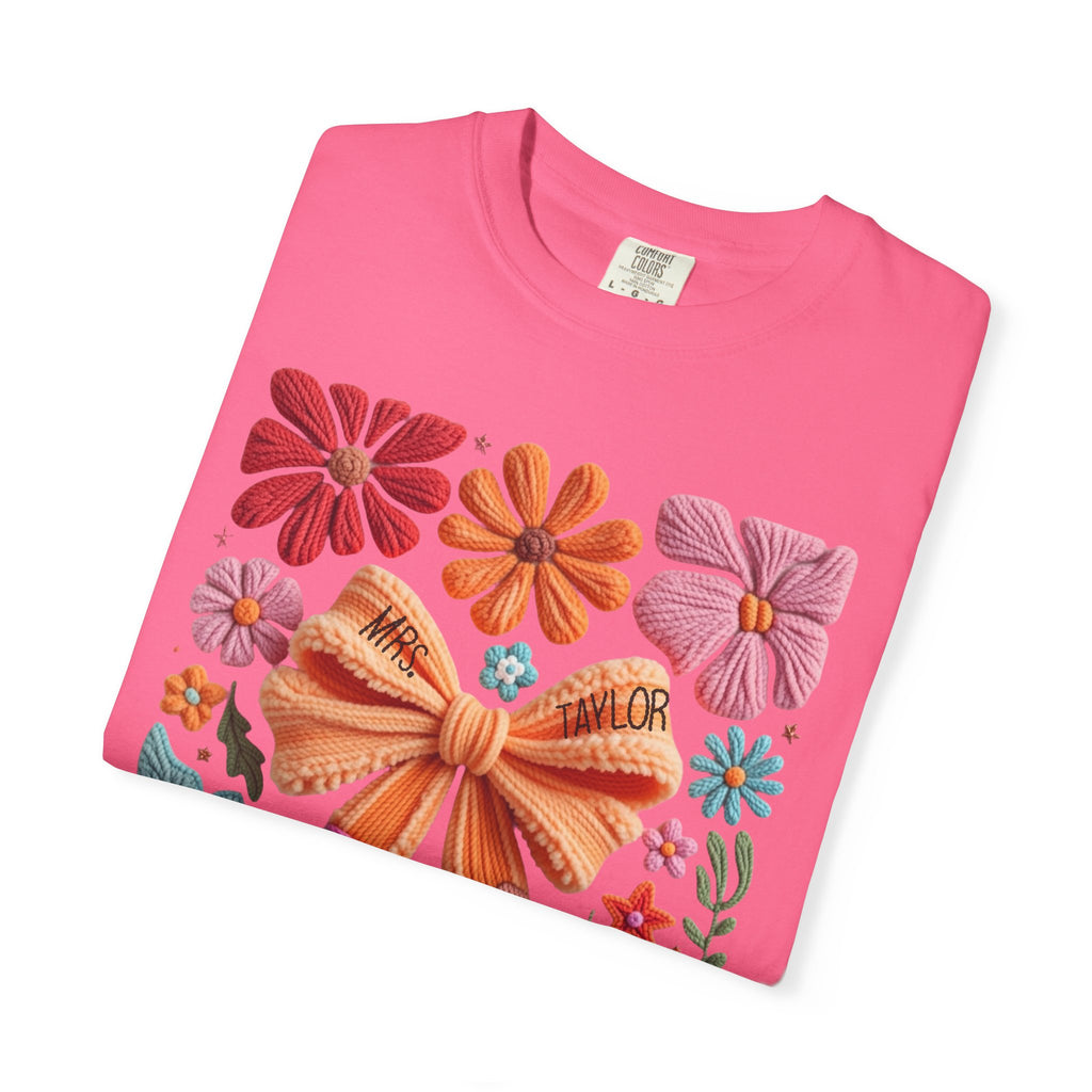 Faux embroidered Teacher Shirt, Comfort Colors, Teacher appreciation gift, pencil coquette, yarn embroidery