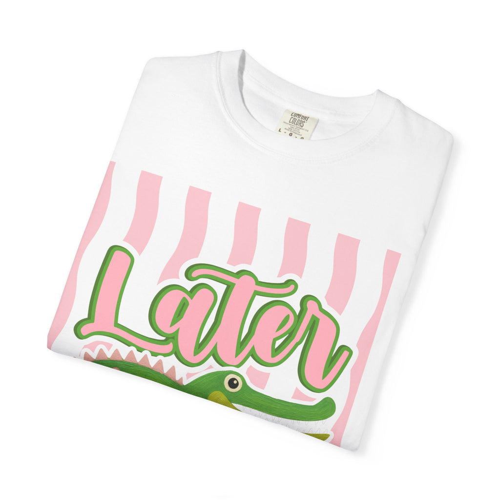 Later Gator T Shirt Comfort Colors, Beach Apparel, Pink Stripe trend, Summer shirt