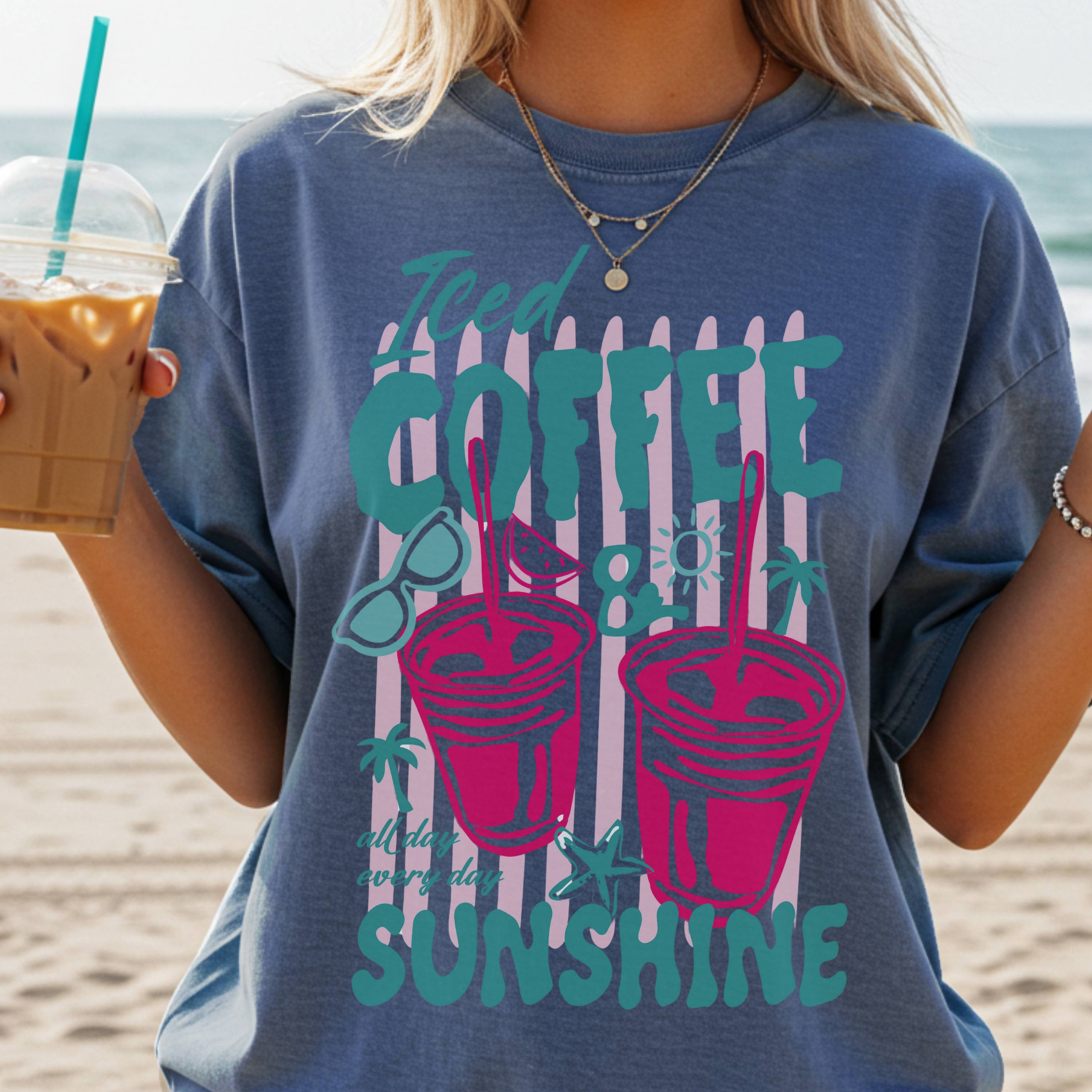 Coffee on the Rocks T-Shirt Comfort Colors, Beach Apparel for Iced coffee lover
