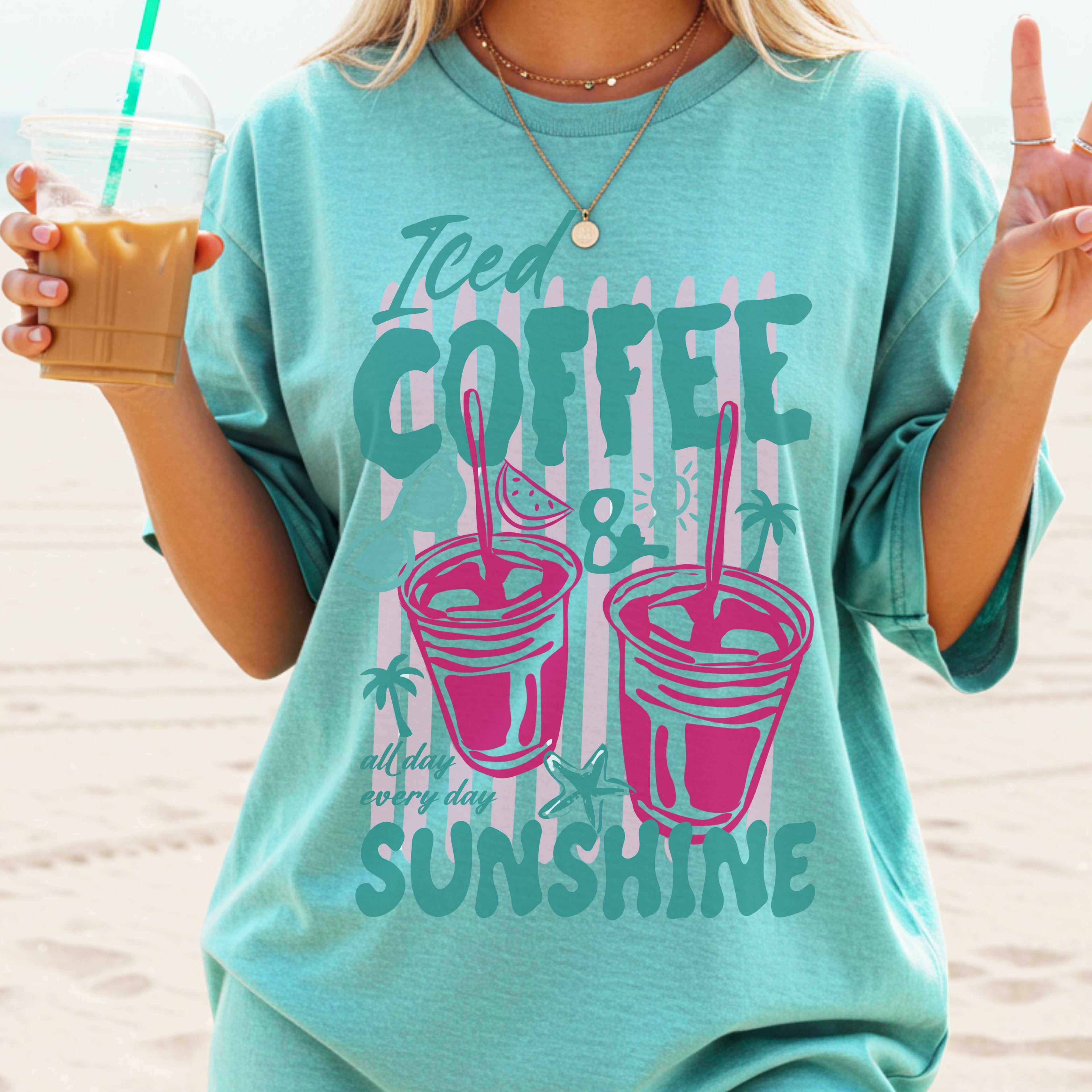 Coffee on the Rocks T-Shirt Comfort Colors, Beach Apparel for Iced coffee lover