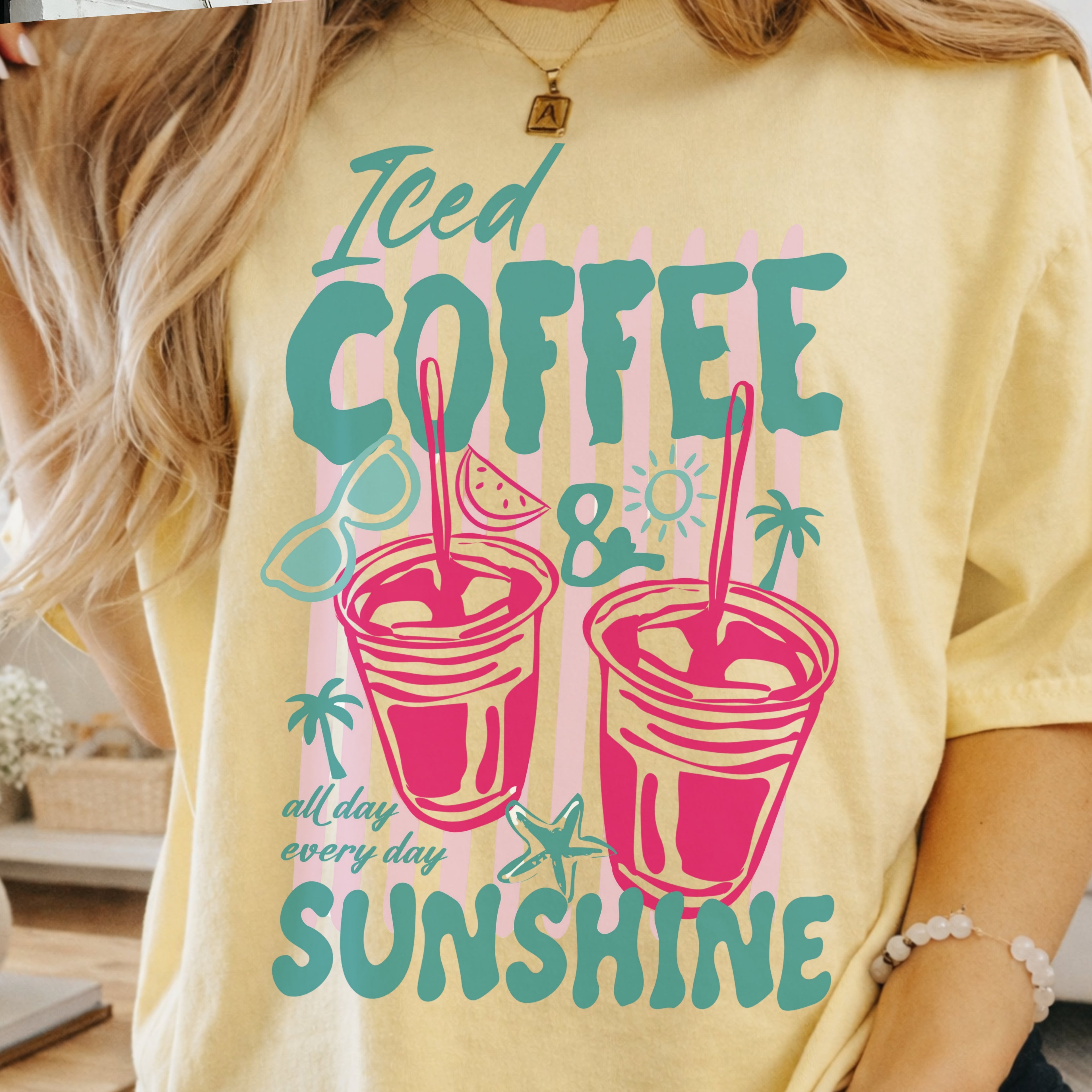 Coffee on the Rocks T-Shirt Comfort Colors, Beach Apparel for Iced coffee lover