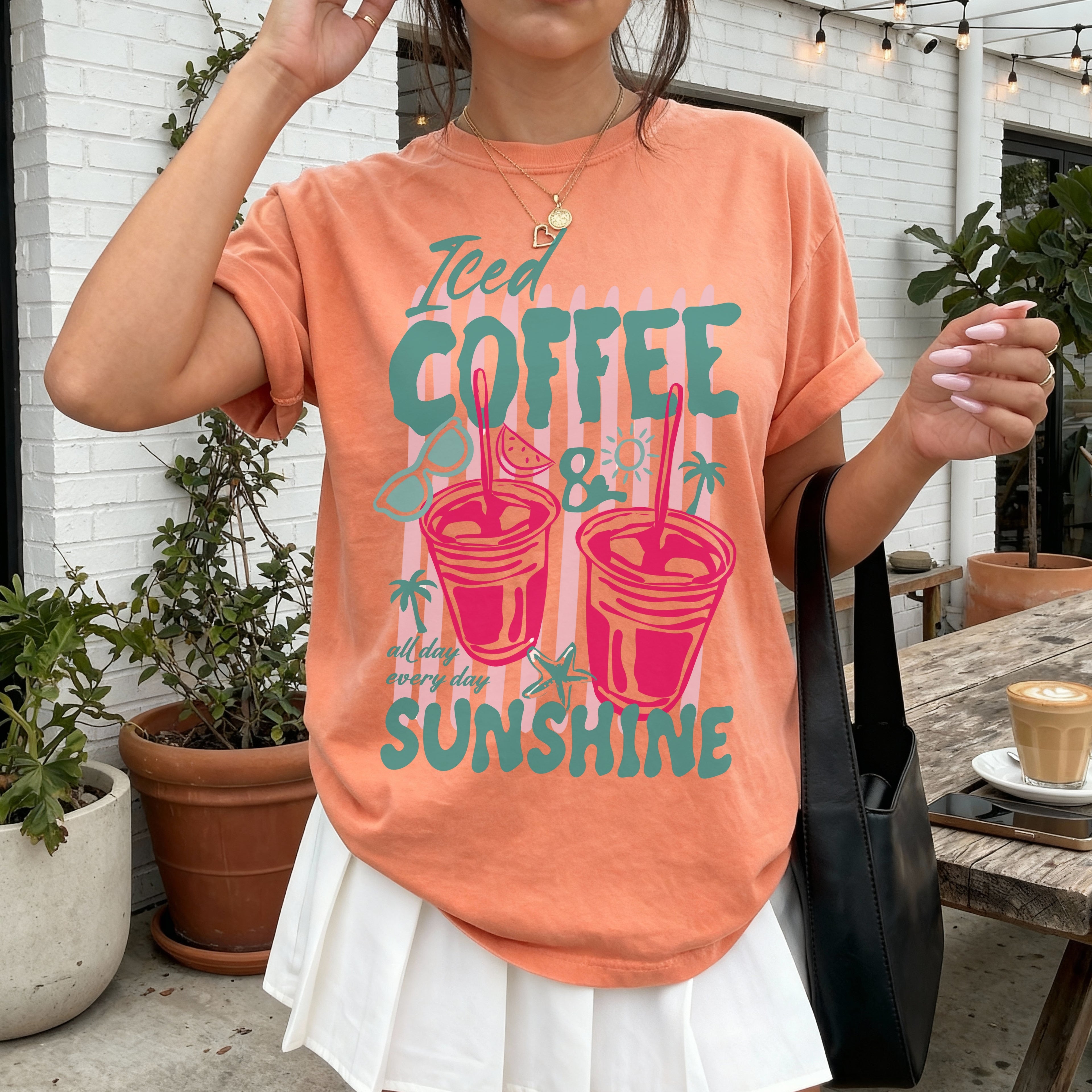 Coffee on the Rocks T-Shirt Comfort Colors, Beach Apparel for Iced coffee lover