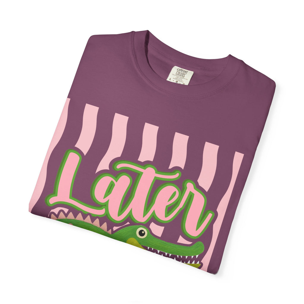Later Gator T Shirt Comfort Colors, Beach Apparel, Pink Stripe trend, Summer shirt