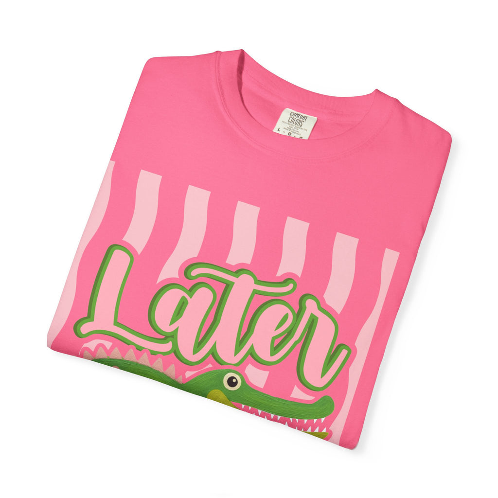 Later Gator T Shirt Comfort Colors, Beach Apparel, Pink Stripe trend, Summer shirt