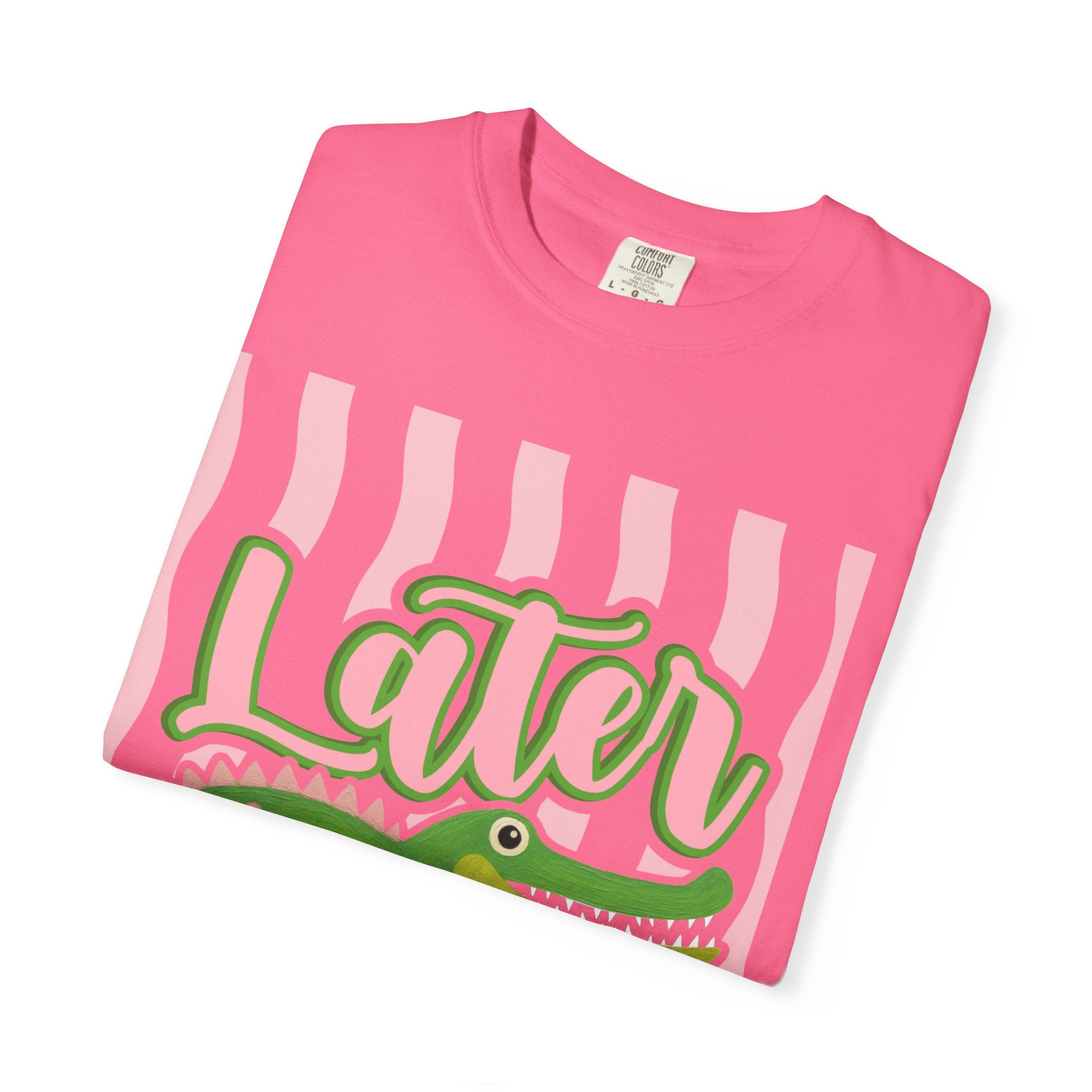 Later Gator T Shirt Comfort Colors, Beach Apparel, Pink Stripe trend, Summer shirt