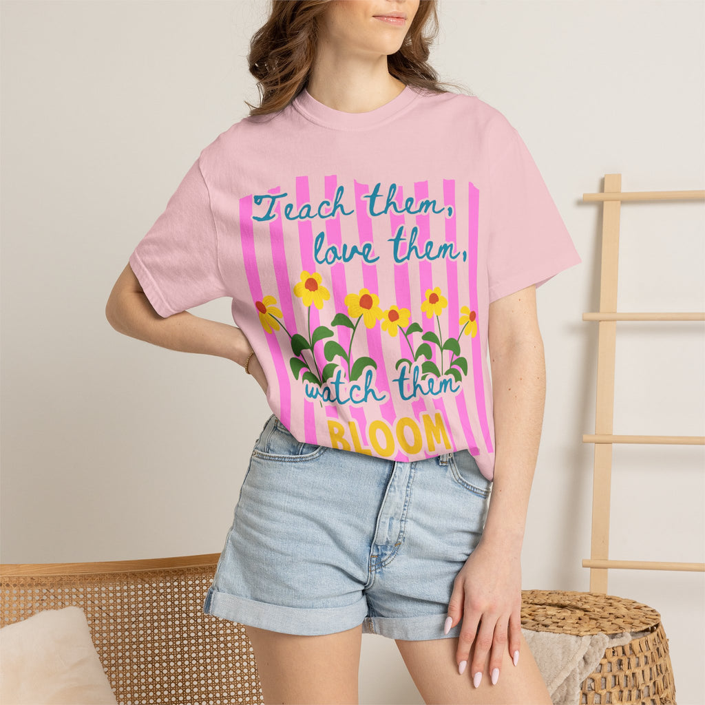 Teacher Shirt, Teach them love them watch them bloom, Comfort Colors, Teacher appreciation gift, stripe trend