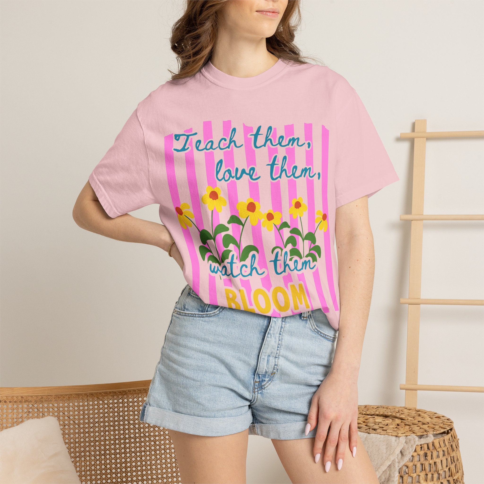 Teacher Shirt, Teach them love them watch them bloom, Comfort Colors, Teacher appreciation gift, stripe trend