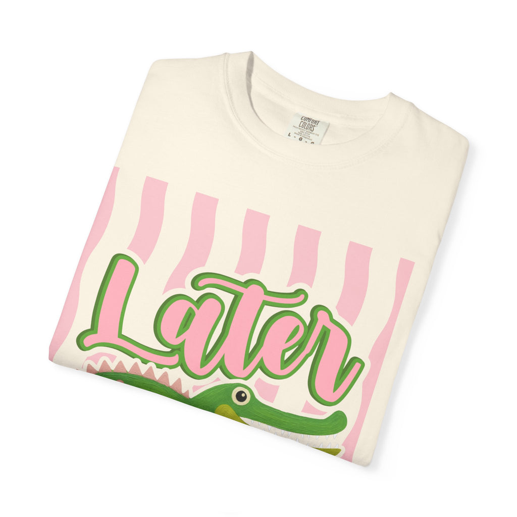 Later Gator T Shirt Comfort Colors, Beach Apparel, Pink Stripe trend, Summer shirt