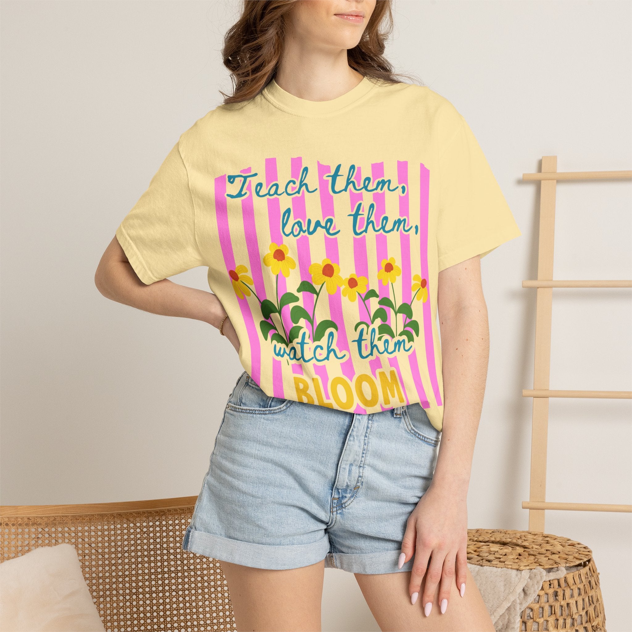Teacher Shirt, Teach them love them watch them bloom, Comfort Colors, Teacher appreciation gift, stripe trend