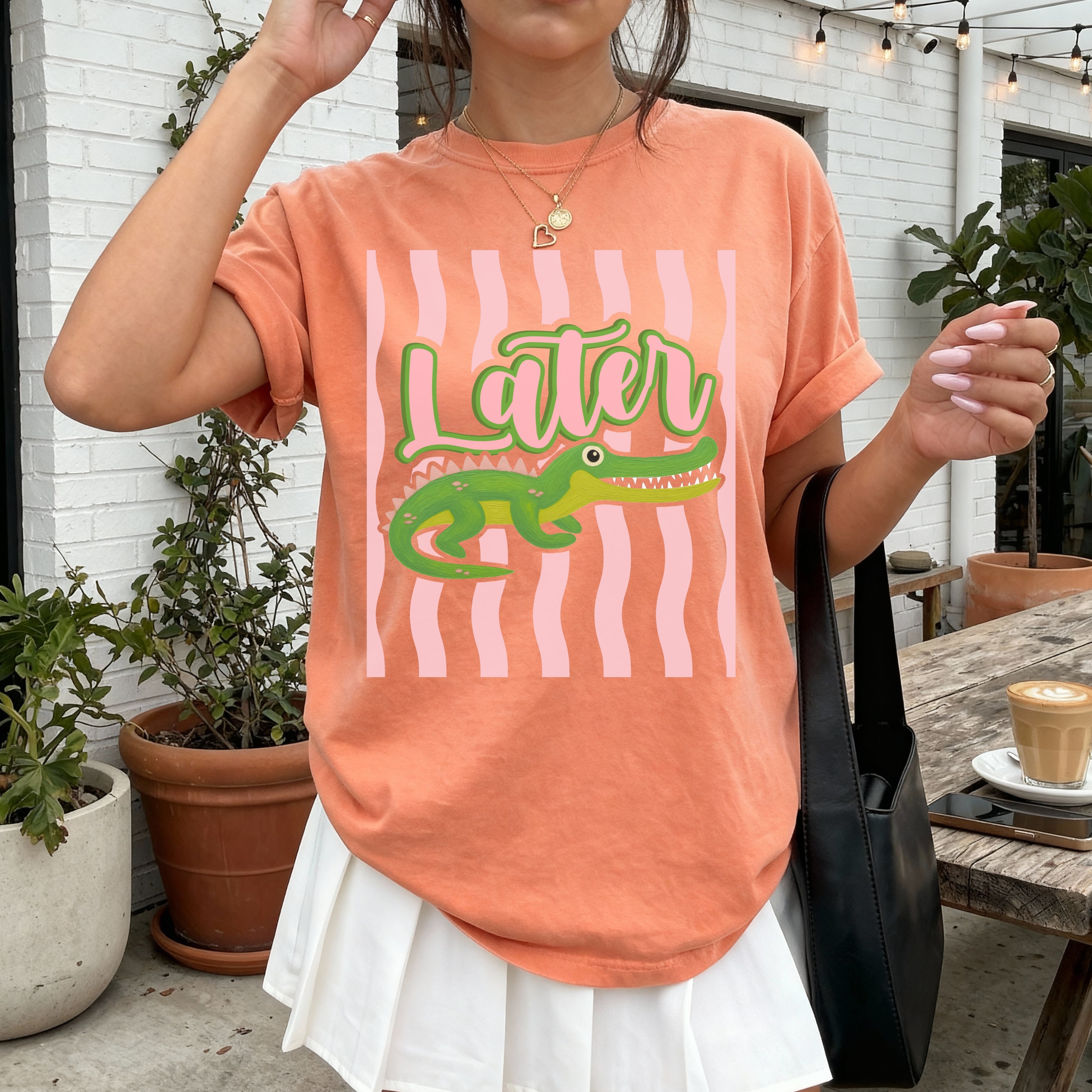 Later Gator T Shirt Comfort Colors, Beach Apparel, Pink Stripe trend, Summer shirt