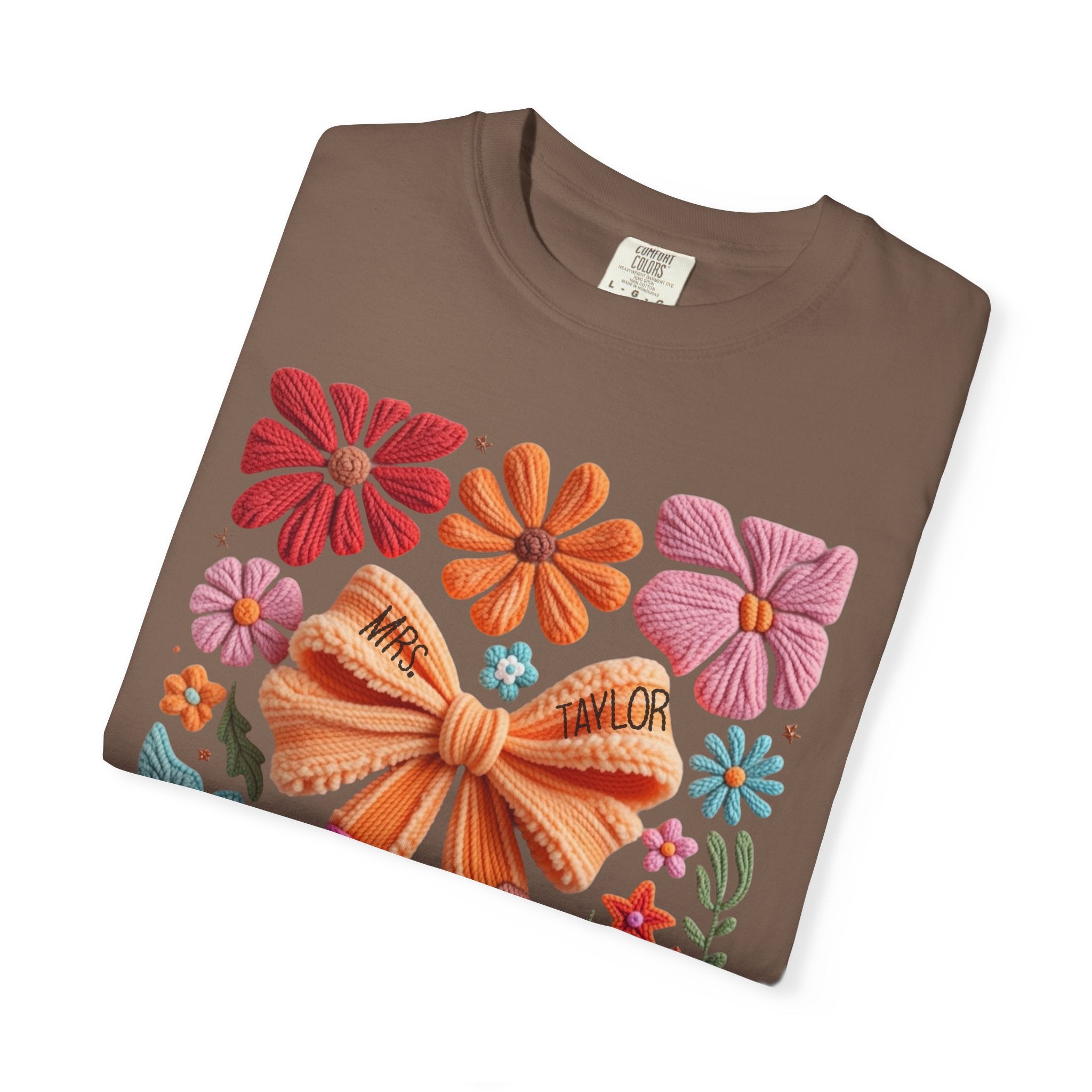 Faux embroidered Teacher Shirt, Comfort Colors, Teacher appreciation gift, pencil coquette, yarn embroidery