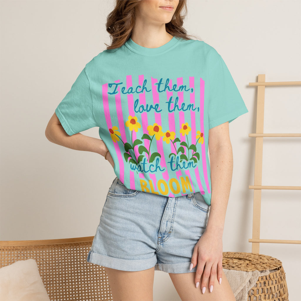 Teacher Shirt, Teach them love them watch them bloom, Comfort Colors, Teacher appreciation gift, stripe trend