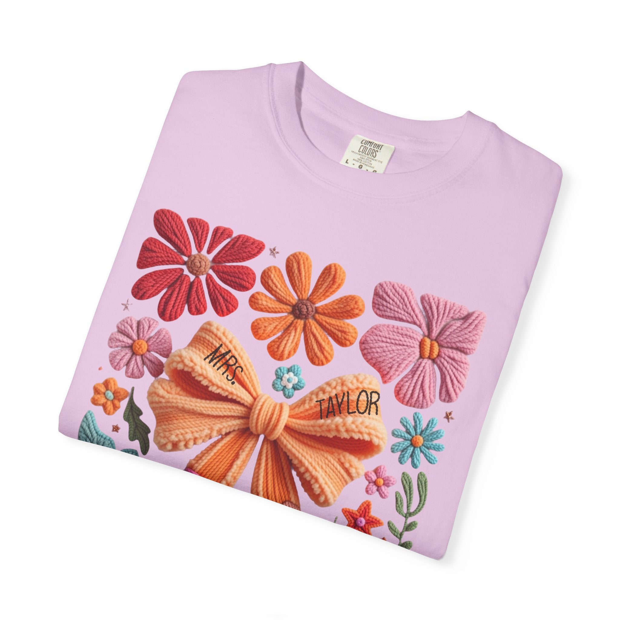 Faux embroidered Teacher Shirt, Comfort Colors, Teacher appreciation gift, pencil coquette, yarn embroidery