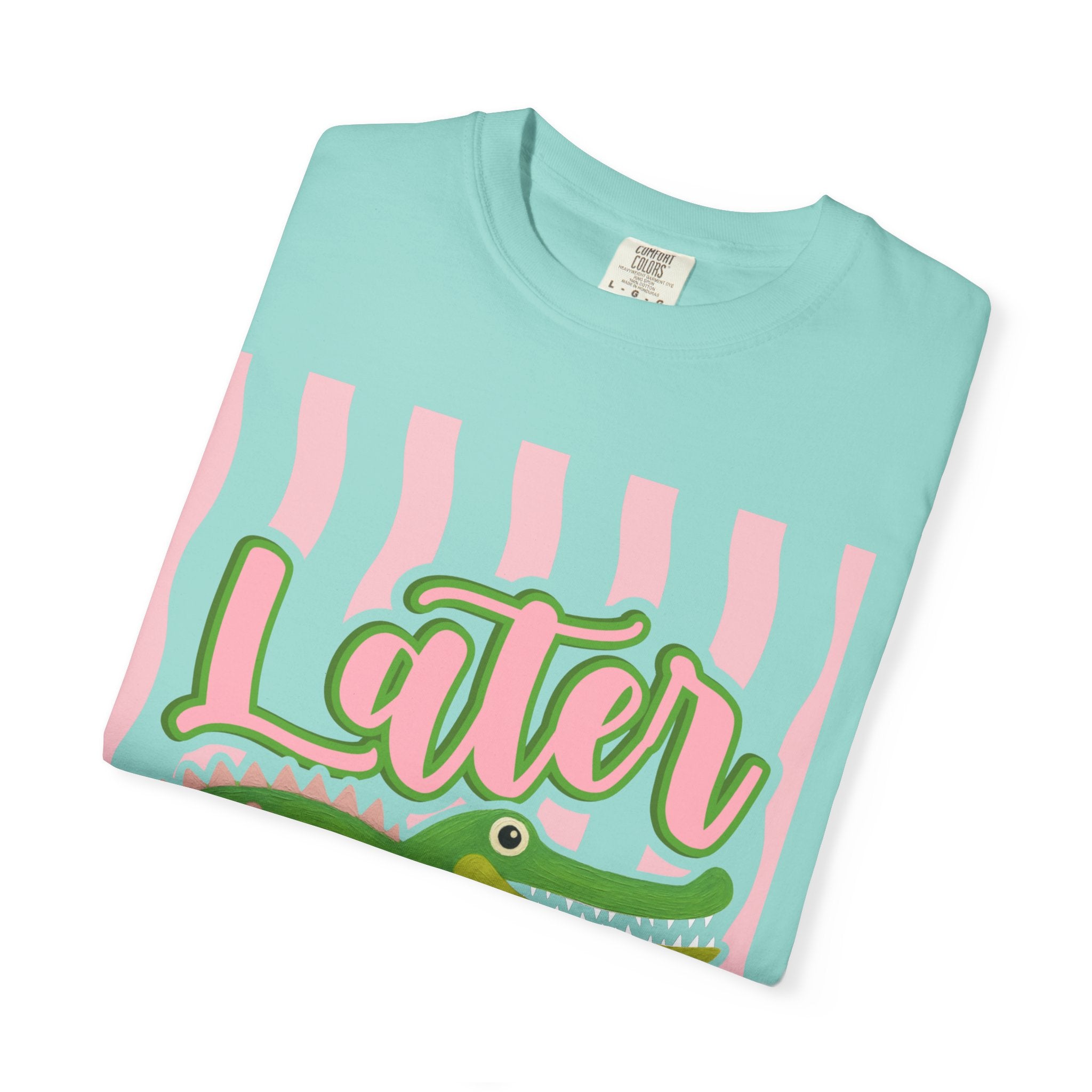 Later Gator T Shirt Comfort Colors, Beach Apparel, Pink Stripe trend, Summer shirt