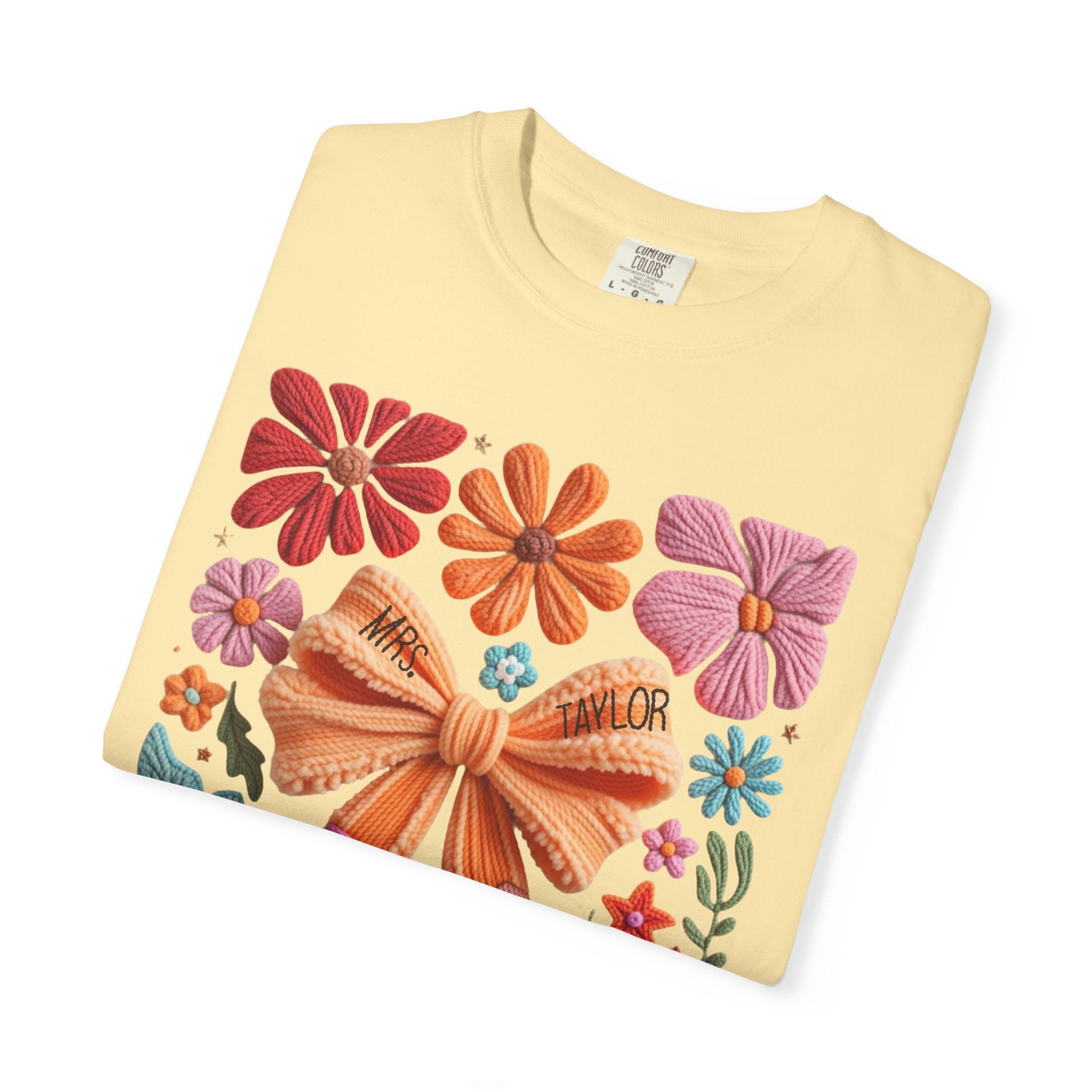 Faux embroidered Teacher Shirt, Comfort Colors, Teacher appreciation gift, pencil coquette, yarn embroidery