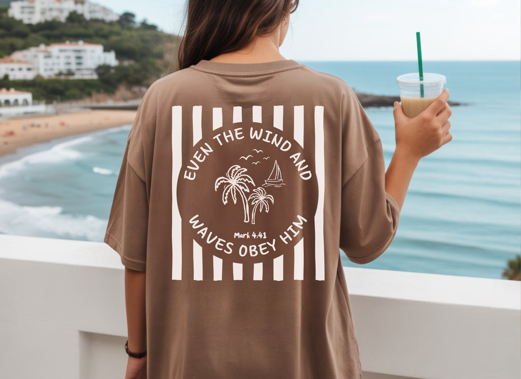 Even the Wind and Waves Obey him Shirt Comfort Colors T_shirt, Mark 4:41, Bible Verse Tee