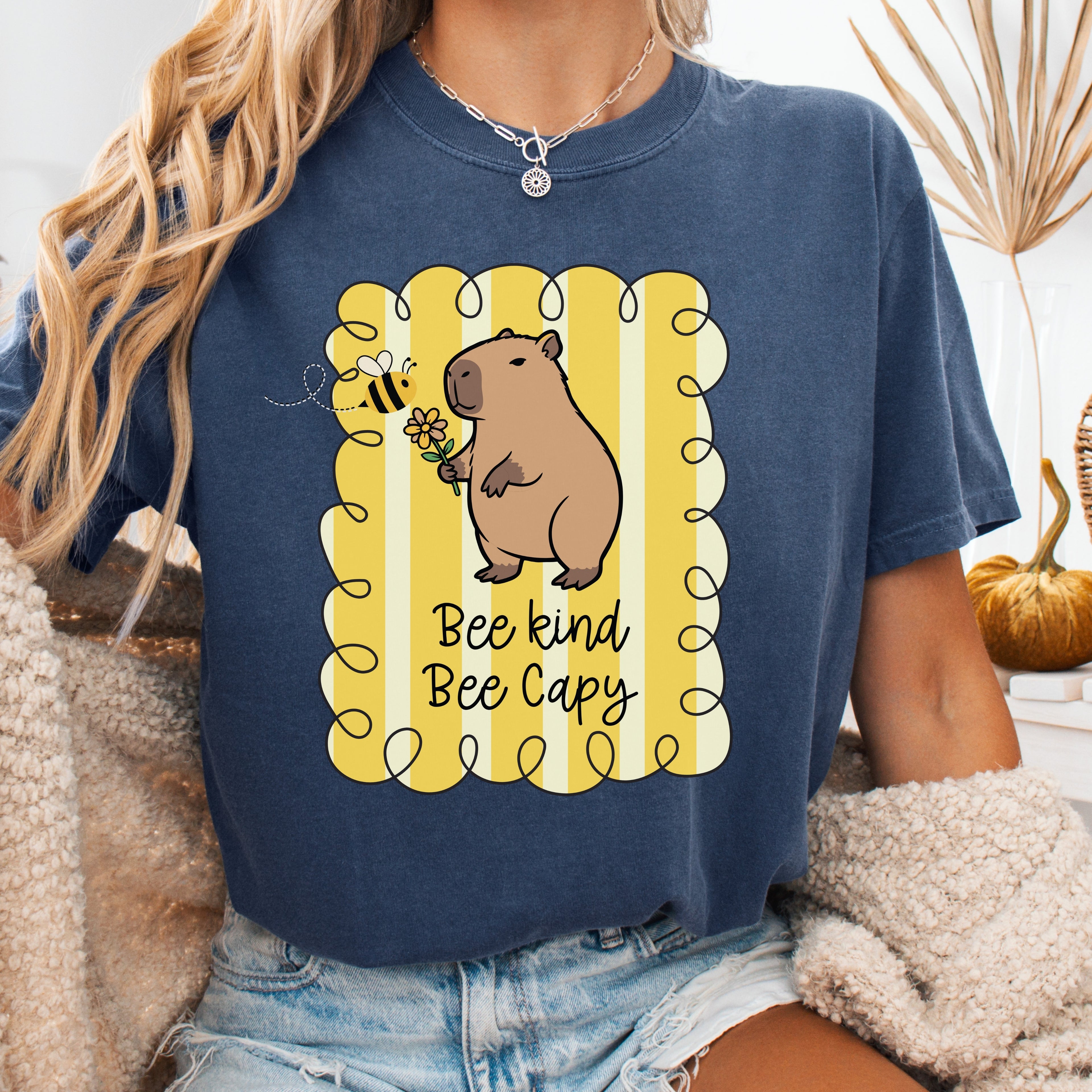 Capybara Be kind Be Capy T-shirt, Comfort Colors, Cute gift, stripe trend