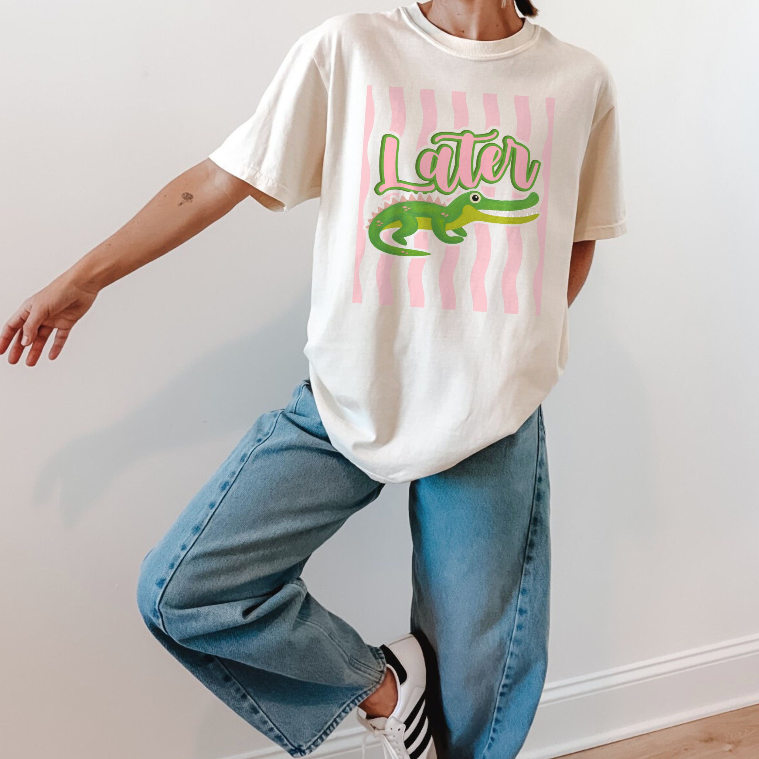 Later Gator T Shirt Comfort Colors, Beach Apparel, Pink Stripe trend, Summer shirt